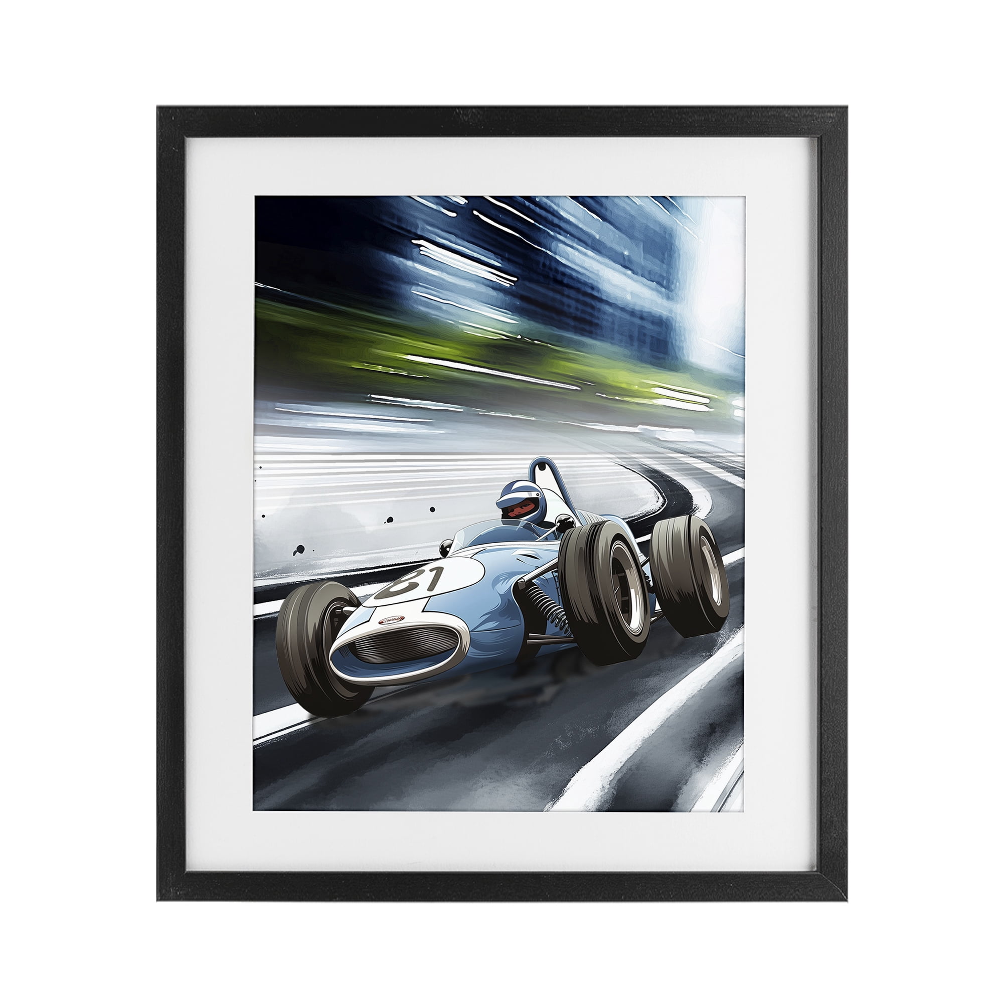 Stupell Industries Speeding Racecar Driver Black Framed Print Under Glass, design by Christine Simpson Art