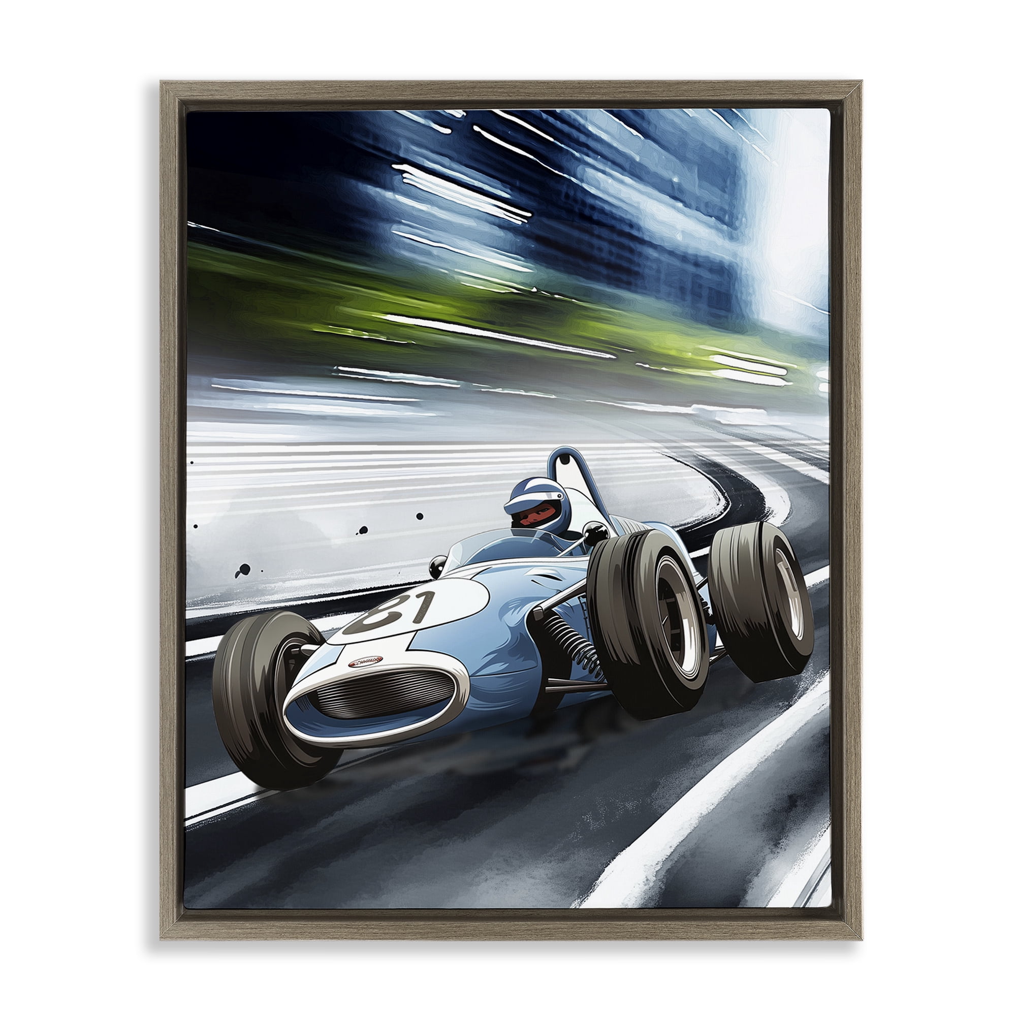 Stupell Industries Speeding Racecar Driver Brown Framed Floater Canvas Wall Art, design by Christine Simpson Art