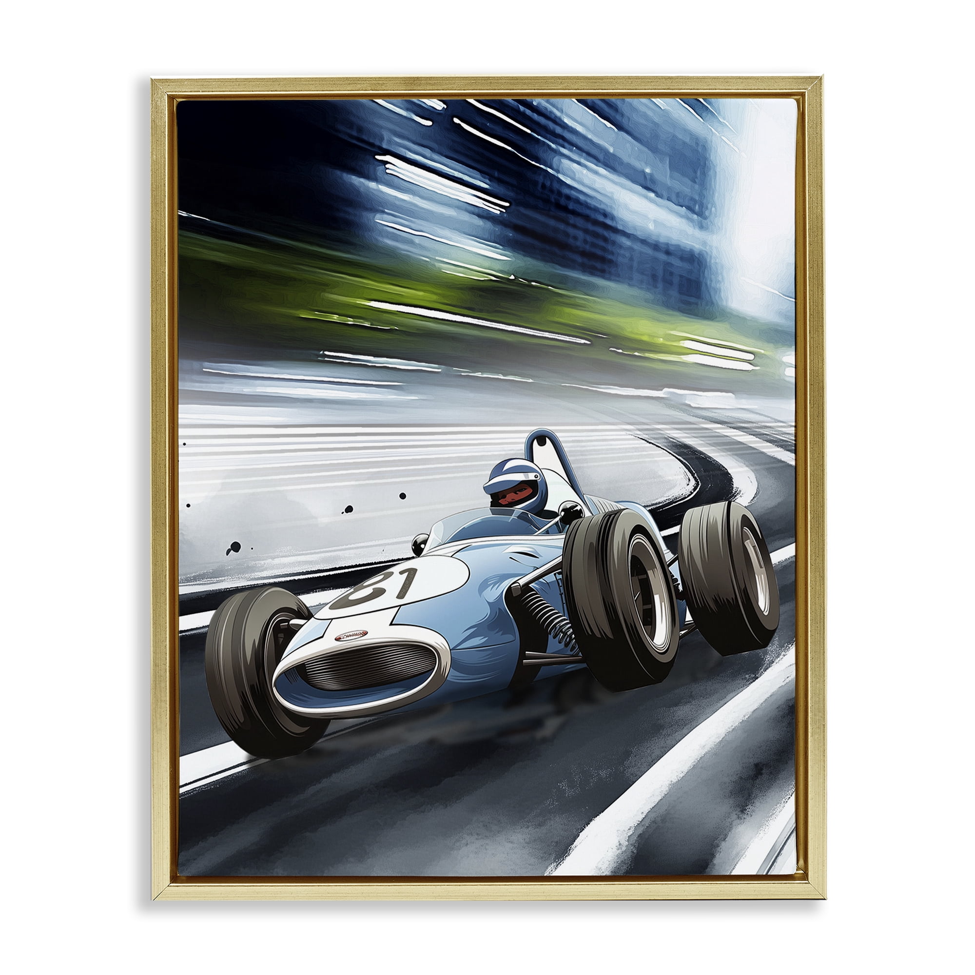 Stupell Industries Speeding Racecar Driver Gold Framed Floater Canvas Wall Art, design by Christine Simpson Art