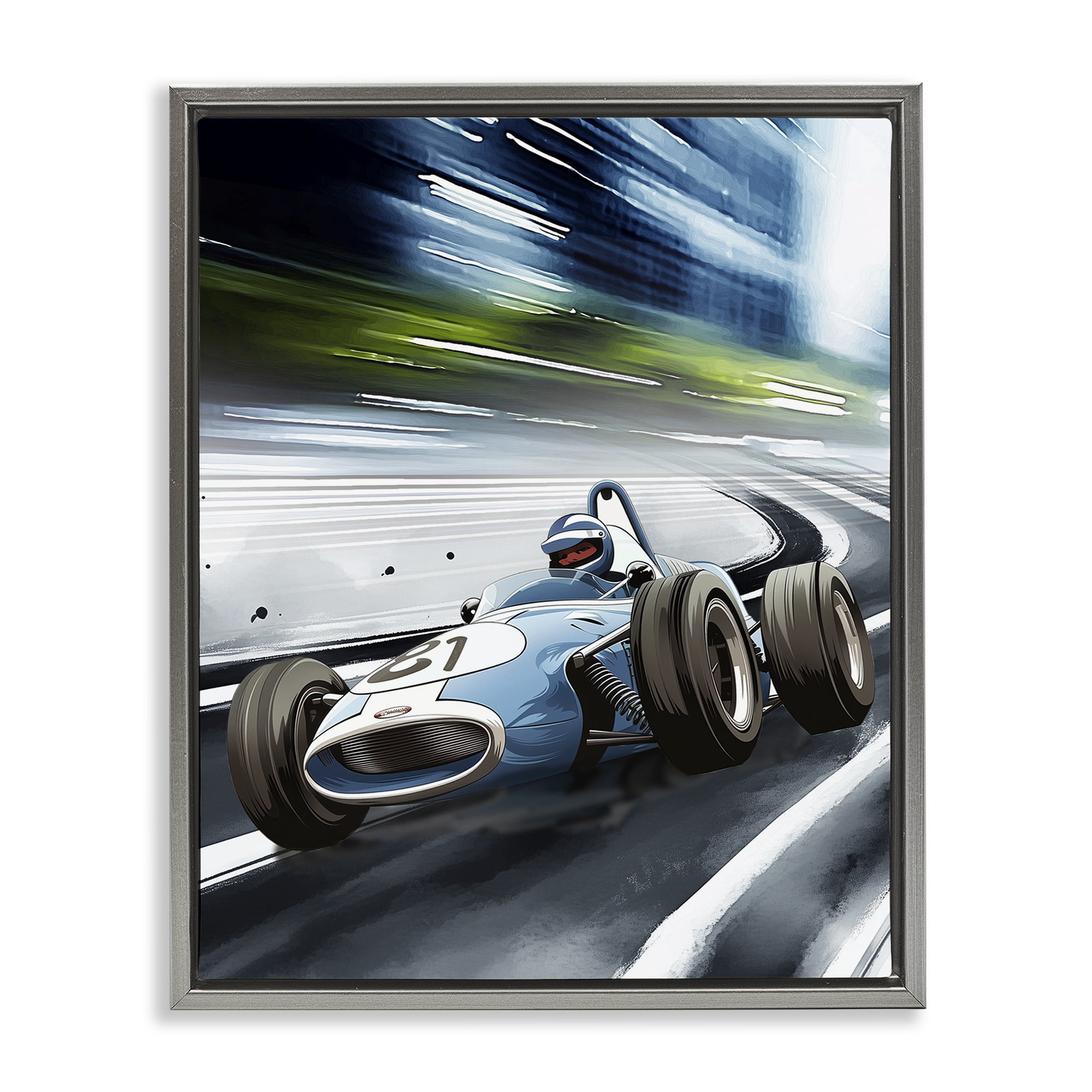 Stupell Industries Speeding Racecar Driver Gray Framed Floater Canvas Wall Art, design by Christine Simpson Art