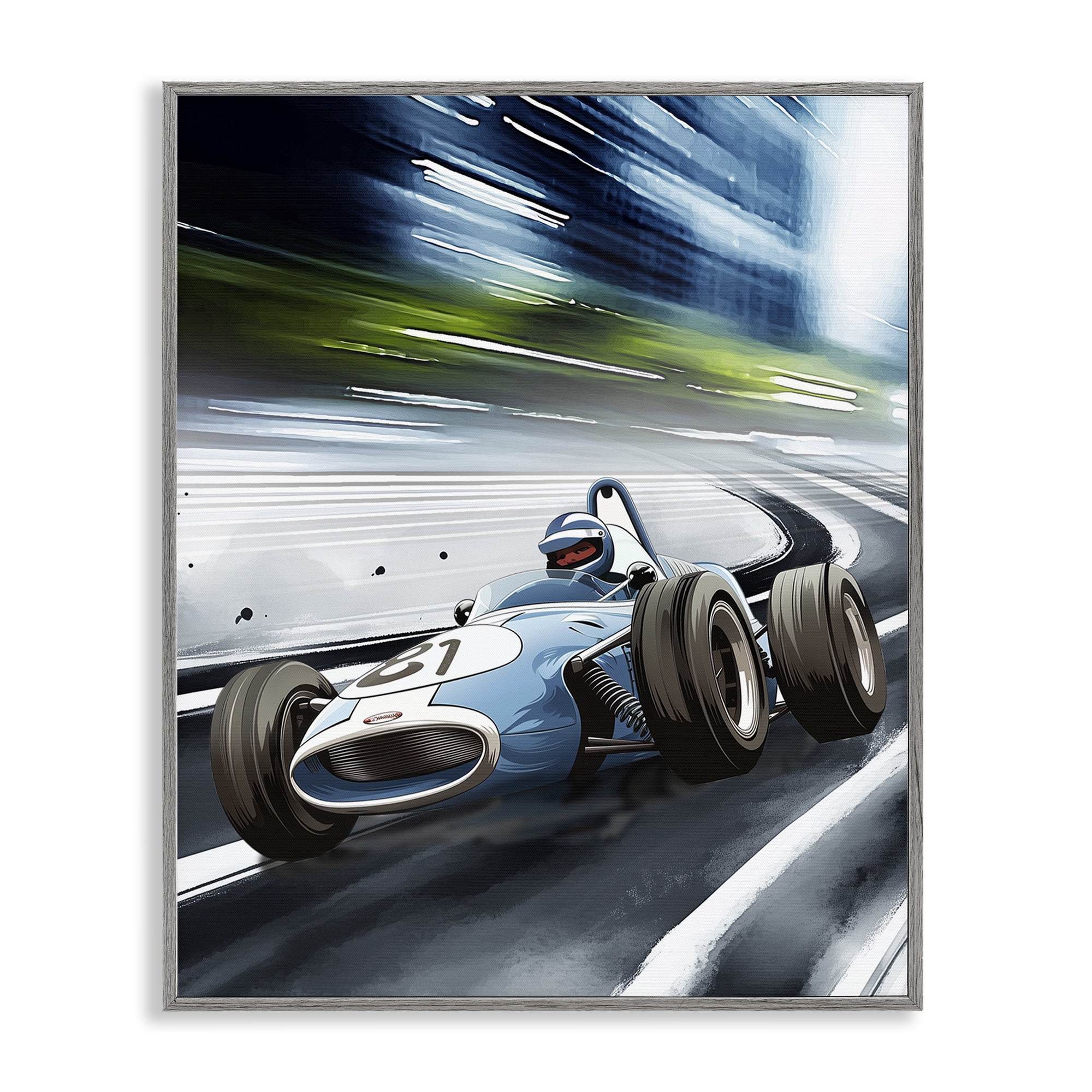 Stupell Industries Speeding Racecar Driver Gray Framed Giclee Art, design by Christine Simpson Art