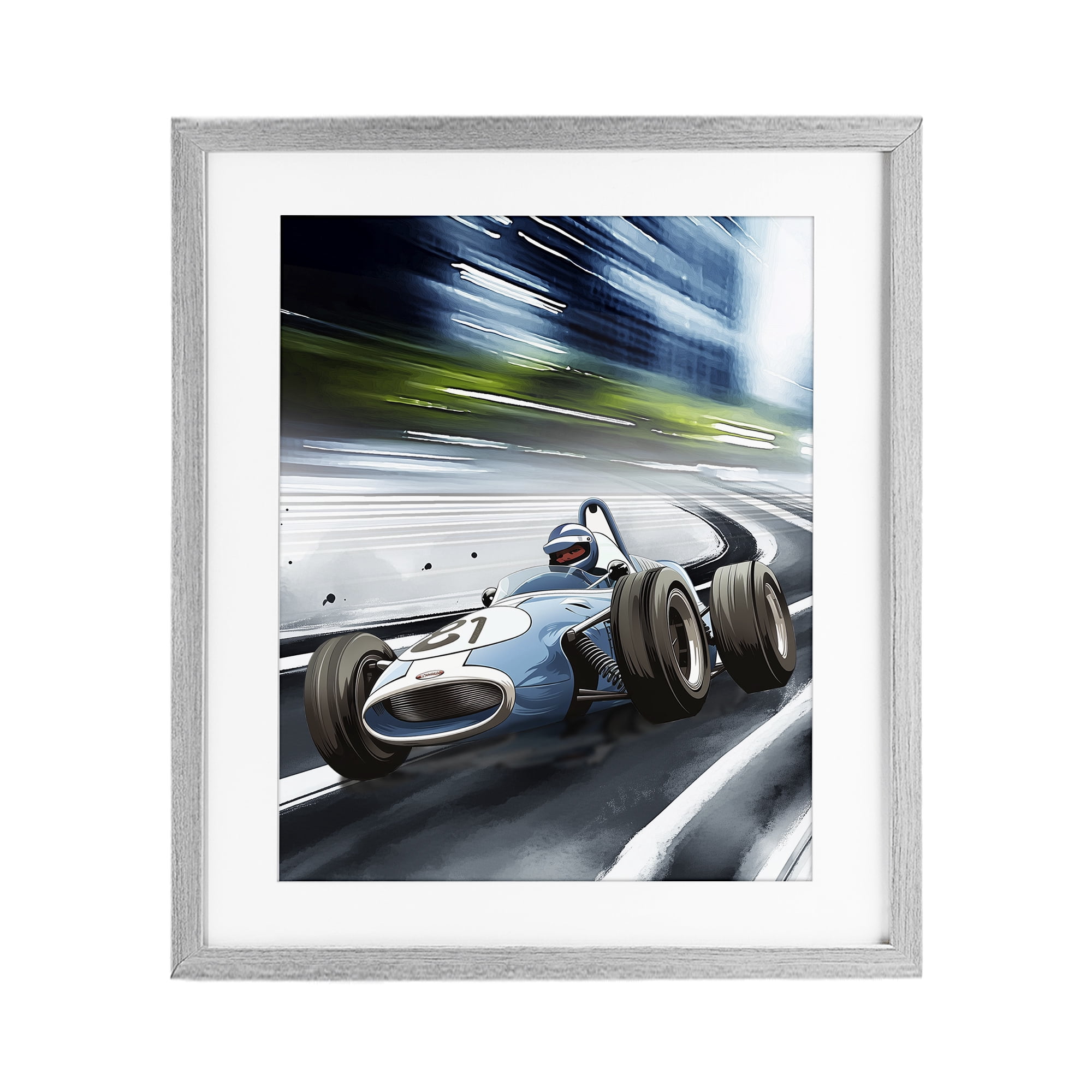 Stupell Industries Speeding Racecar Driver Gray Framed Print Under Glass, design by Christine Simpson Art