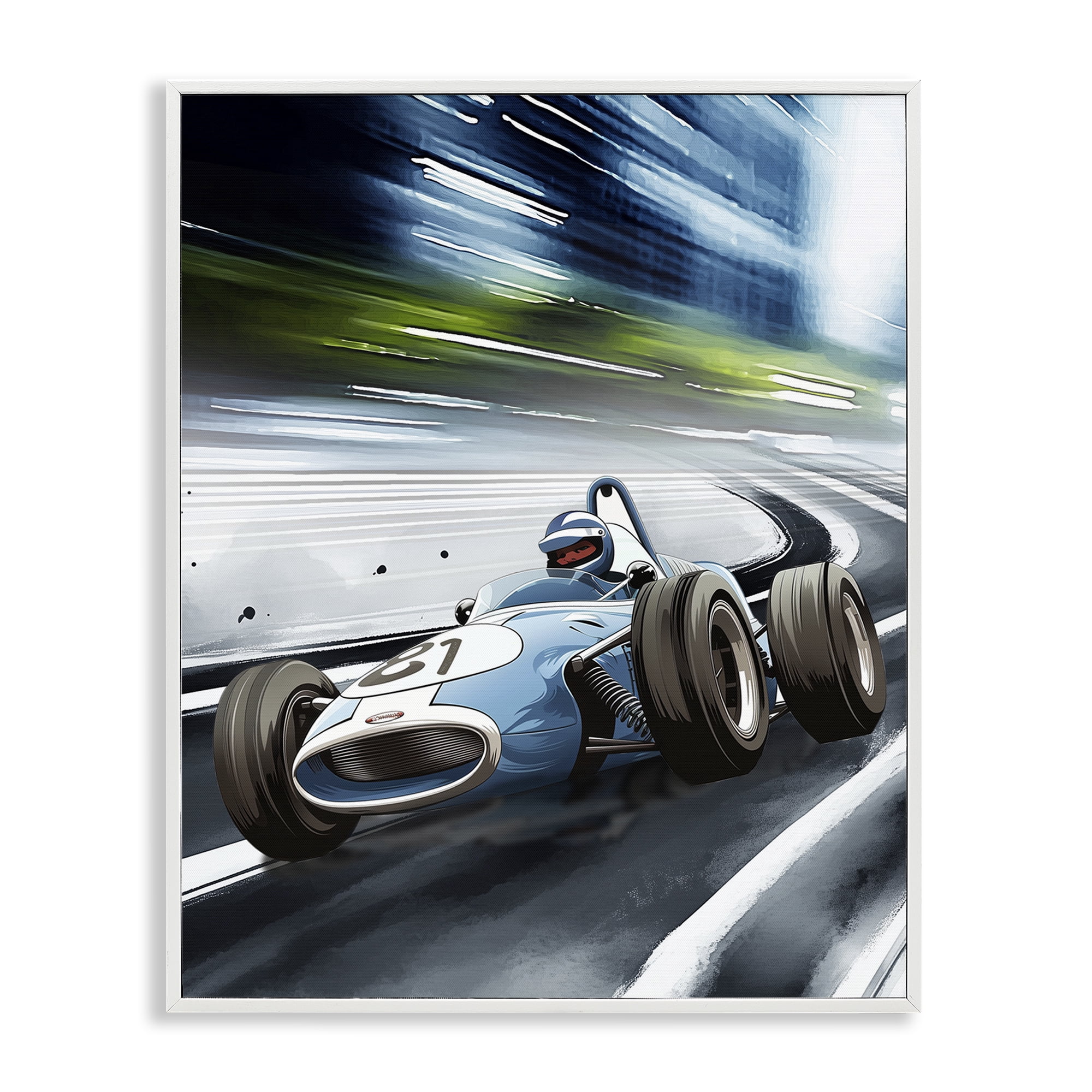 Stupell Industries Speeding Racecar Driver White Framed Giclee Art, design by Christine Simpson Art
