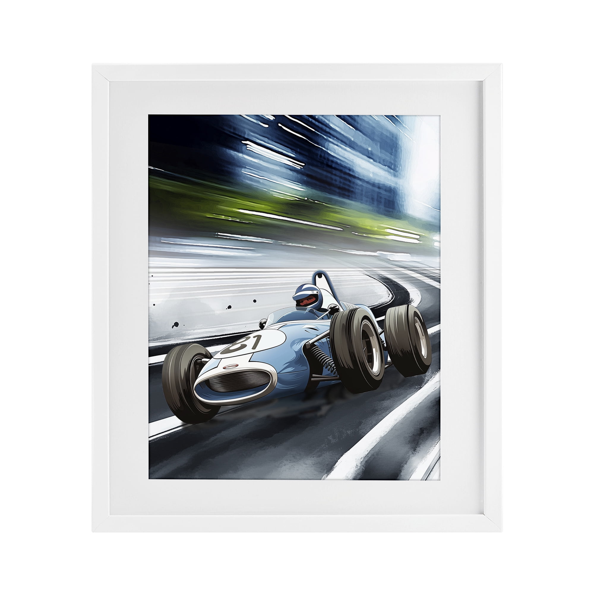 Stupell Industries Speeding Racecar Driver White Framed Print Under Glass, design by Christine Simpson Art