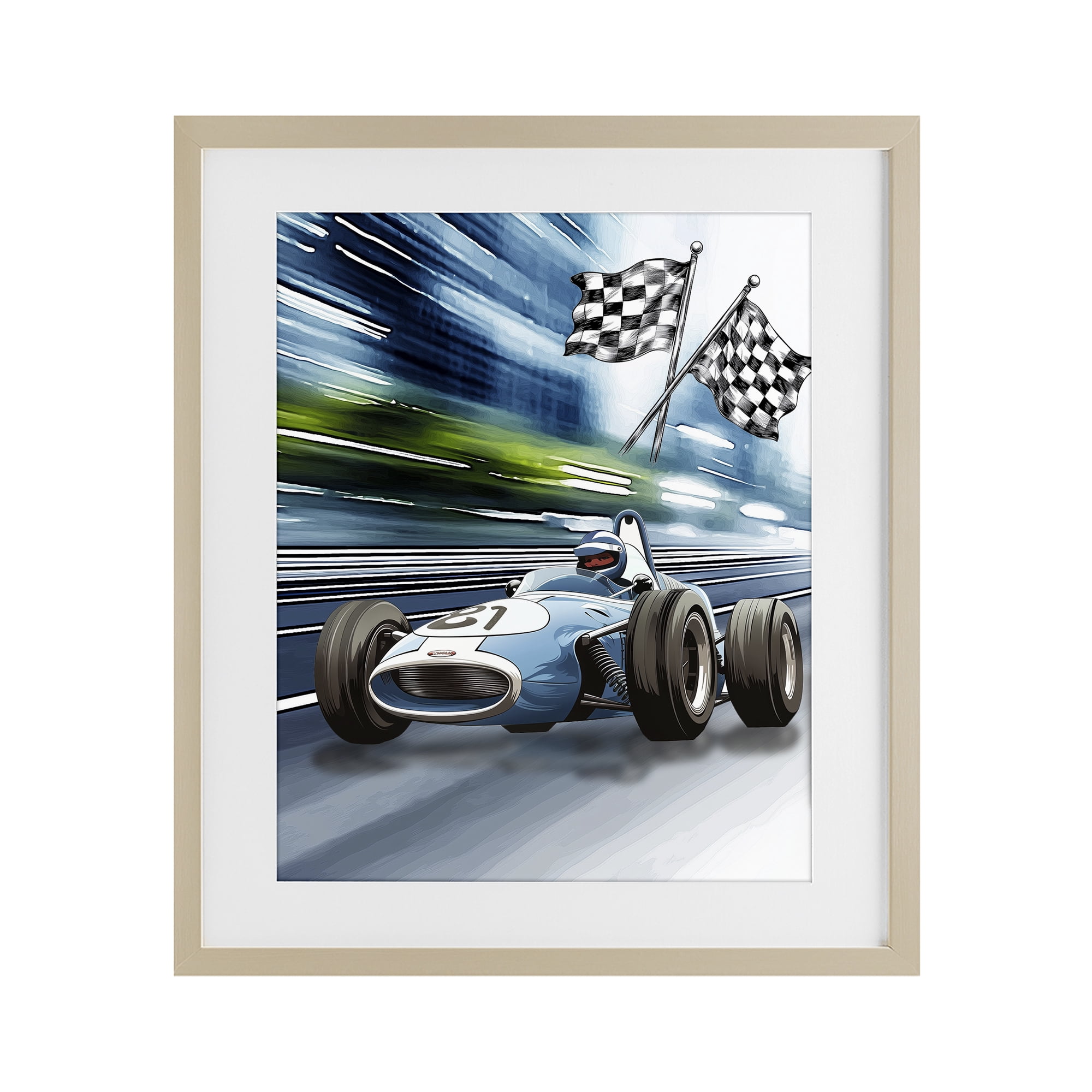 Stupell Industries Speedy Racecar with Flags Birch Framed Print Under Glass, design by Christine Simpson Art