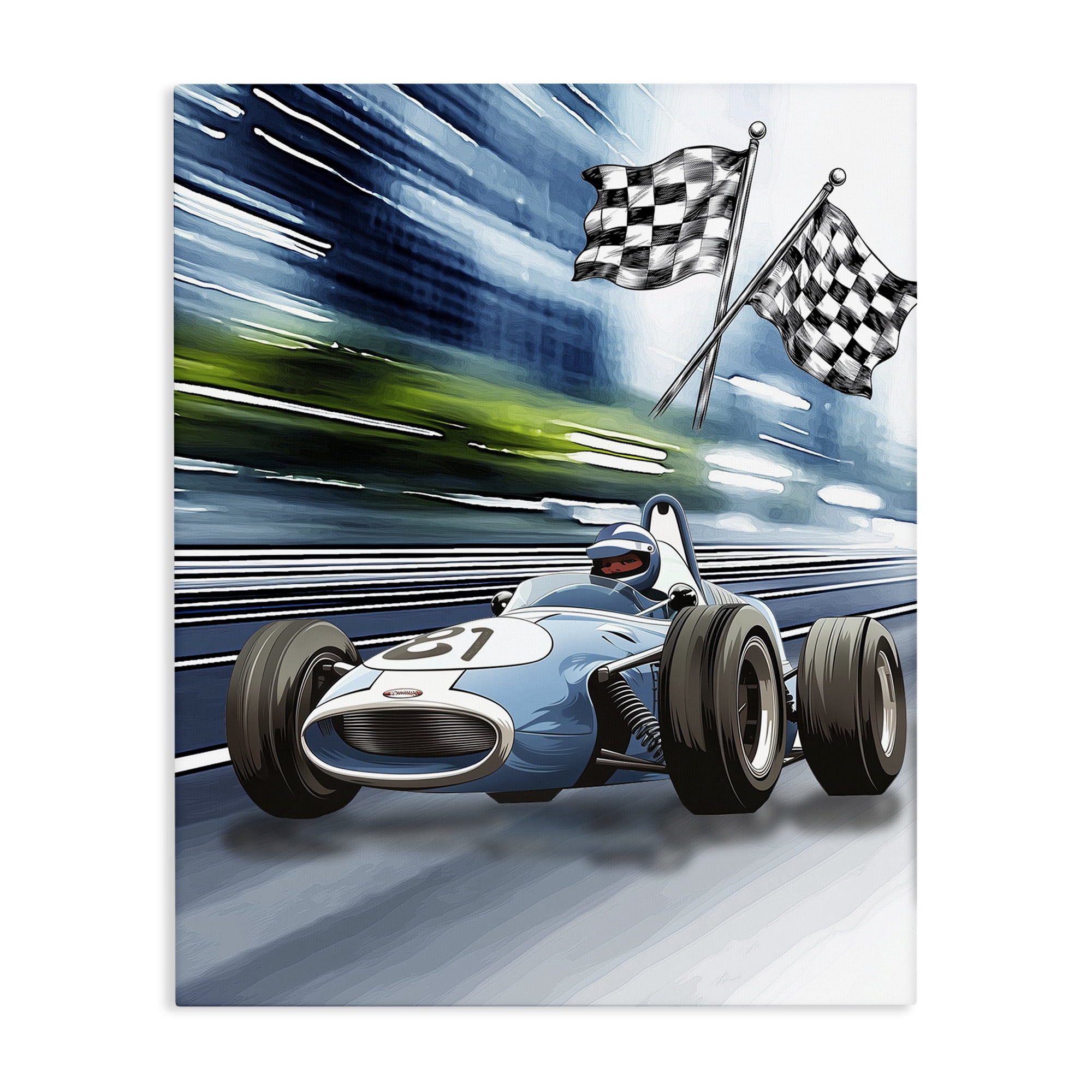 Stupell Industries Speedy Racecar with Flags Canvas Wall Art, design by Christine Simpson Art