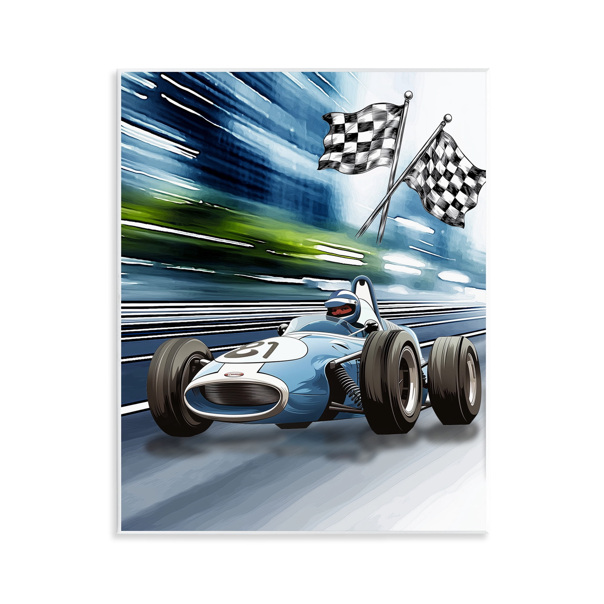 Stupell Industries Speedy Racecar with Flags Wall Plaque Art, design by Christine Simpson Art