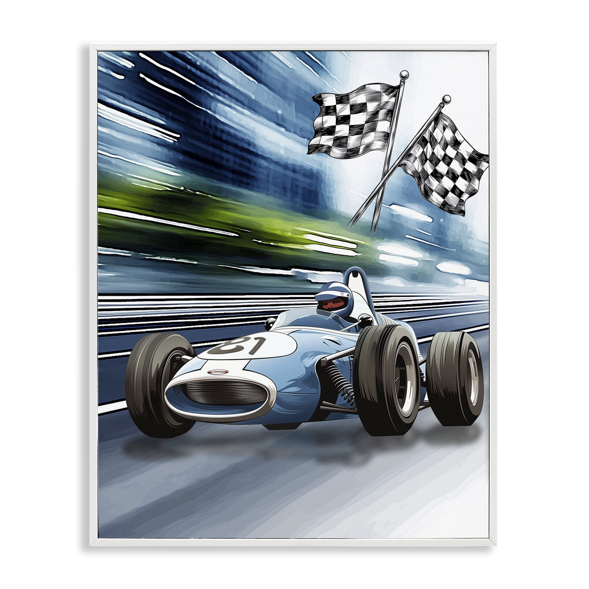 Stupell Industries Speedy Racecar with Flags White Framed Giclee Art, design by Christine Simpson Art