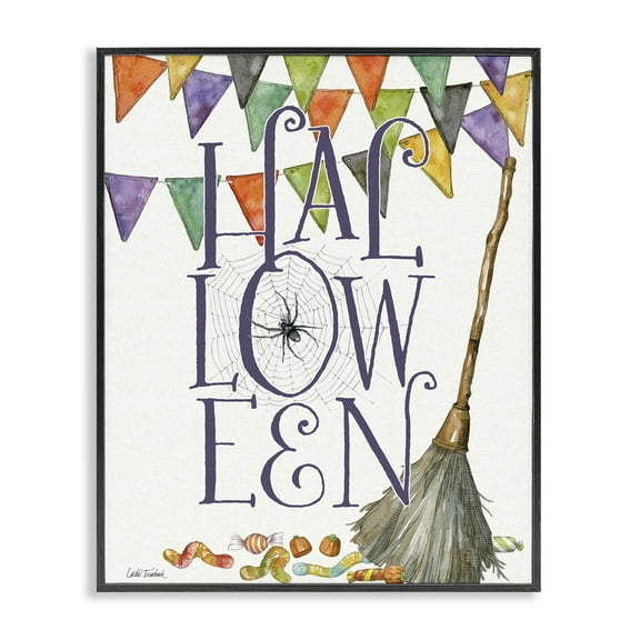 Stupell Industries Spellbound Halloween Broom Black Framed Giclee Art design by Leslie Trimbach, 14 x 11