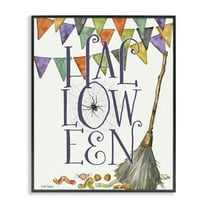 Stupell Industries Spellbound Halloween Broom Black Framed Giclee Art design by Leslie Trimbach, 14 x 11