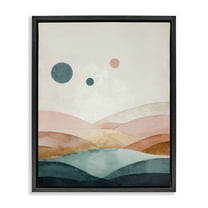 Stupell Industries Spheres Above Desert Landscape Painting Black Floater Framed Canvas Art Print Wall Art, 17 x 21
