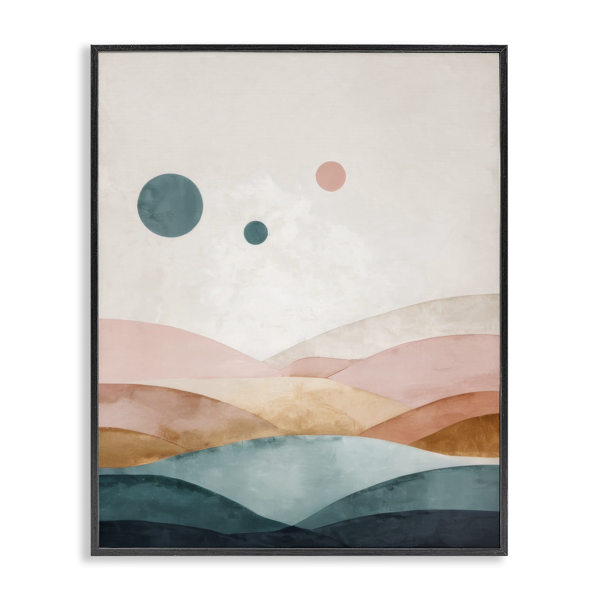 Stupell Industries Spheres Above Desert Landscape Painting Black Framed Art Print Wall Art, 16 x 20