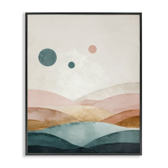 Stupell Industries Spheres Above Desert Landscape Painting Black Framed Art Print Wall Art, 24 x 30