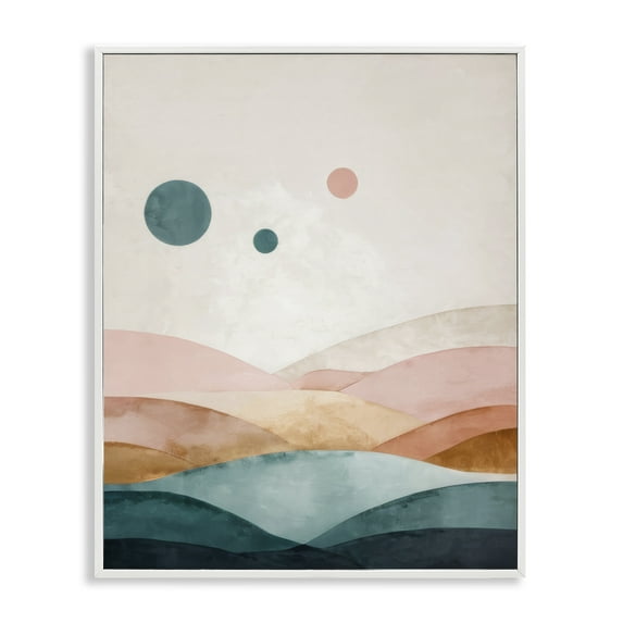 Stupell Industries Spheres Above Desert Landscape Painting White Framed Art Print Wall Art, 16 x 20