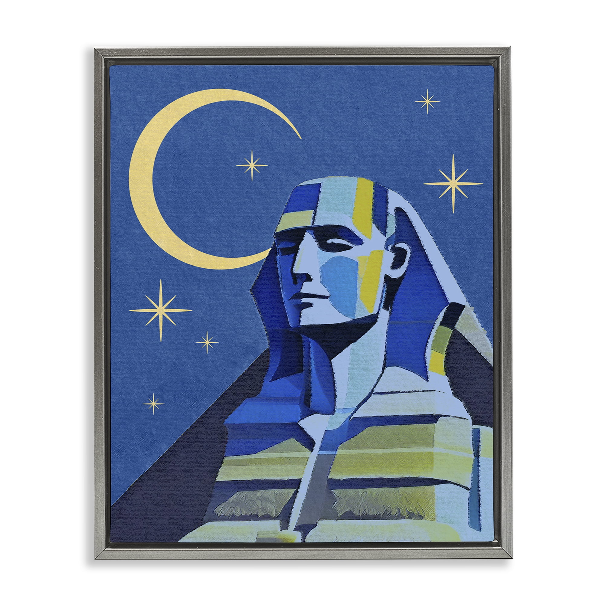 Stupell Industries Sphinx with Moon Buildings & Architecture Painting Gray Floater Framed Canvas Art Print Wall Art, 25 x 31