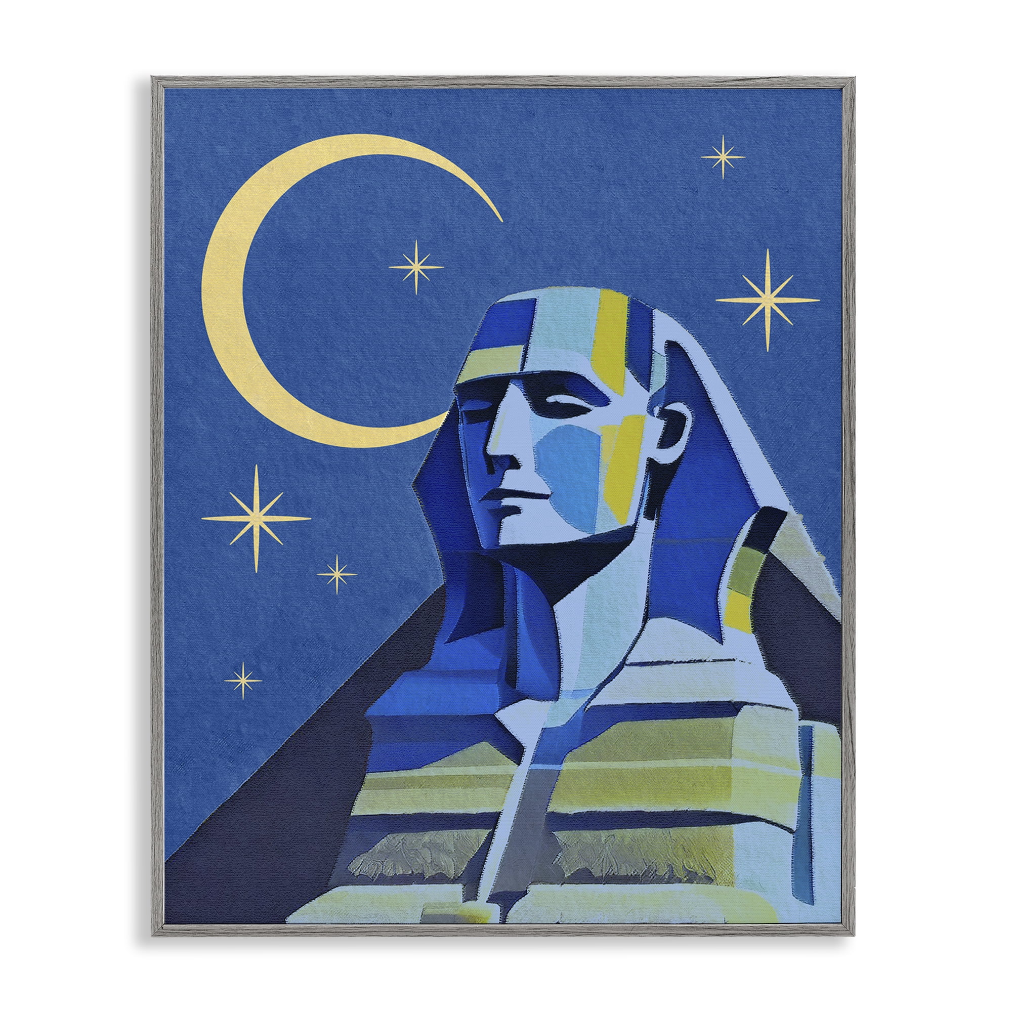 Stupell Industries Sphinx with Moon Buildings & Architecture Painting Gray Framed Art Print Wall Art, 24 x 30