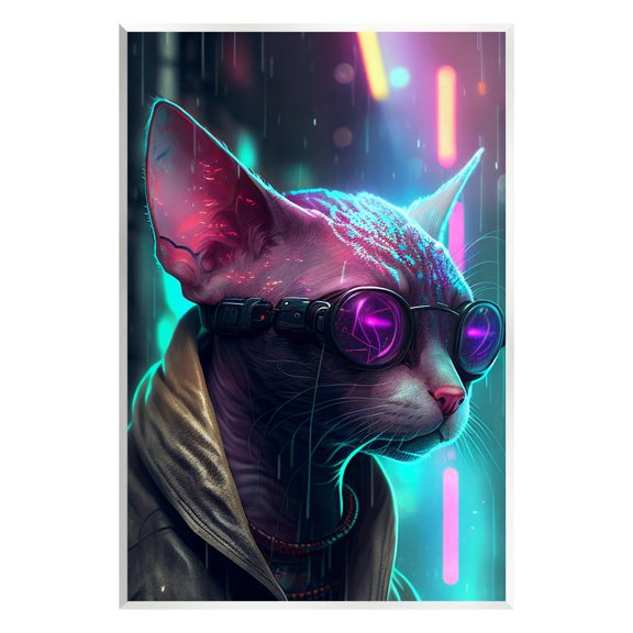 Stupell Industries Sphynx Cat Futuristic Cyber Style Animals & Insects Painting Unframed Art Print Wall Art