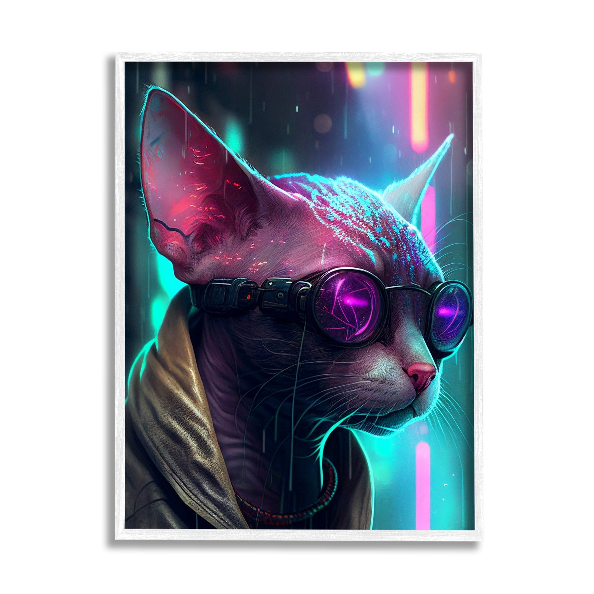 Stupell Industries Sphynx Cat Futuristic Cyber Style Animals & Insects Painting White Framed Art Print Wall Art
