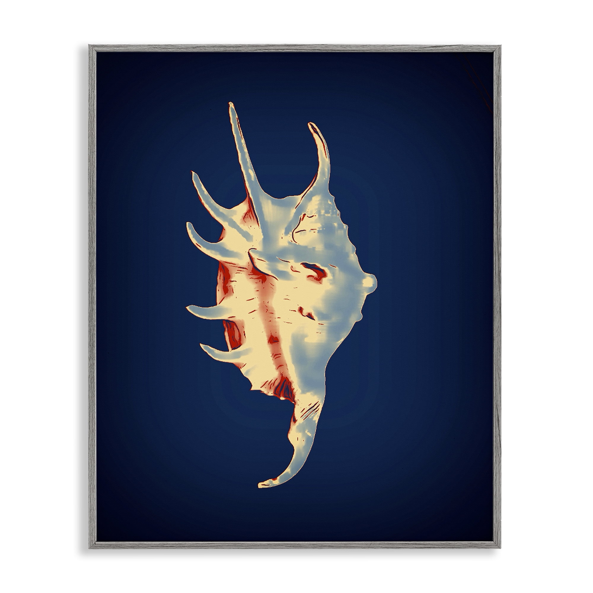 Stupell Industries Spider Conch on Blue Nautical & Beach Painting Gray Framed Art Print Wall Art, 16 x 20