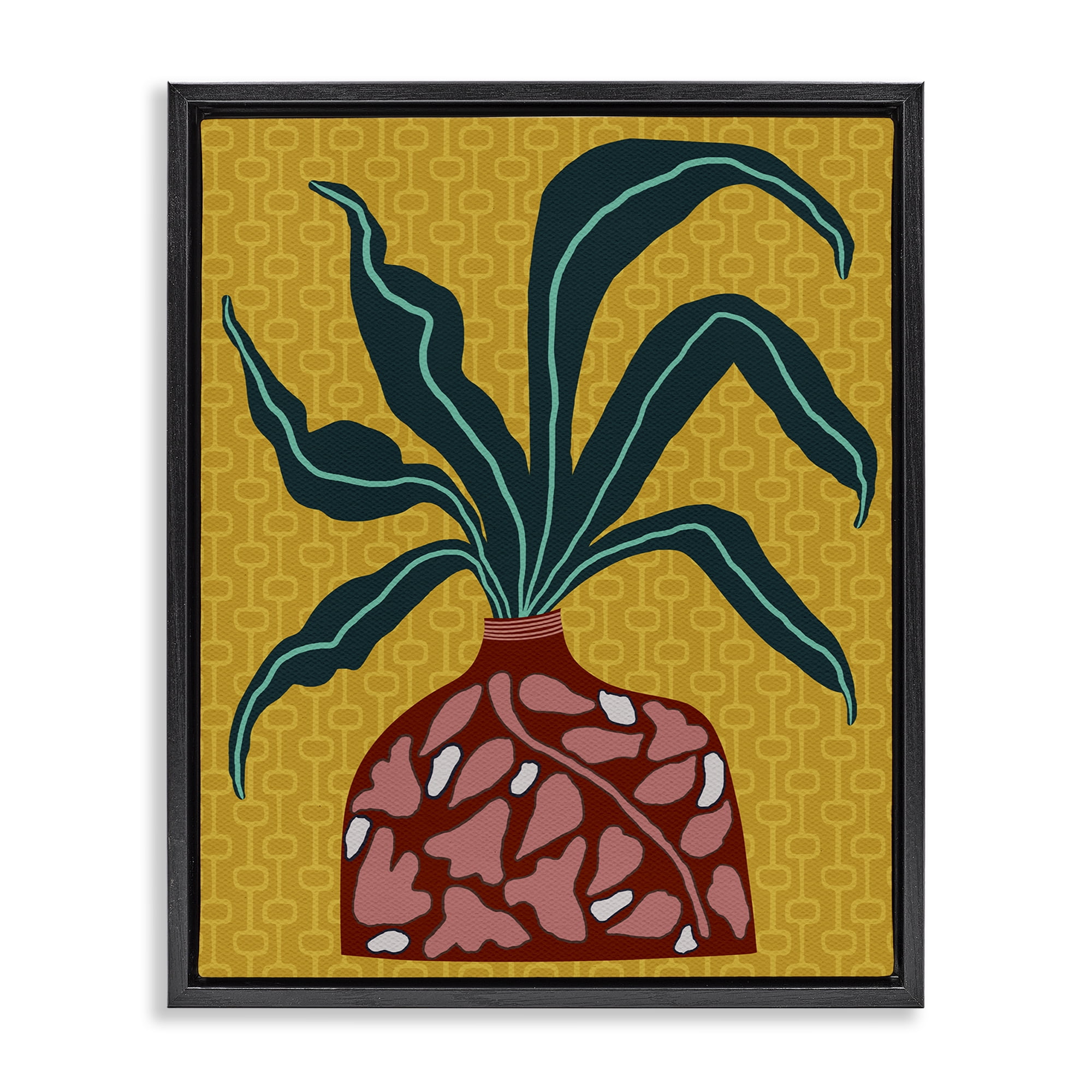 Stupell Industries Spider Plant on Yellow Plants & Flowers Painting Black Floater Framed Canvas Art Print Wall Art, 25 x 31