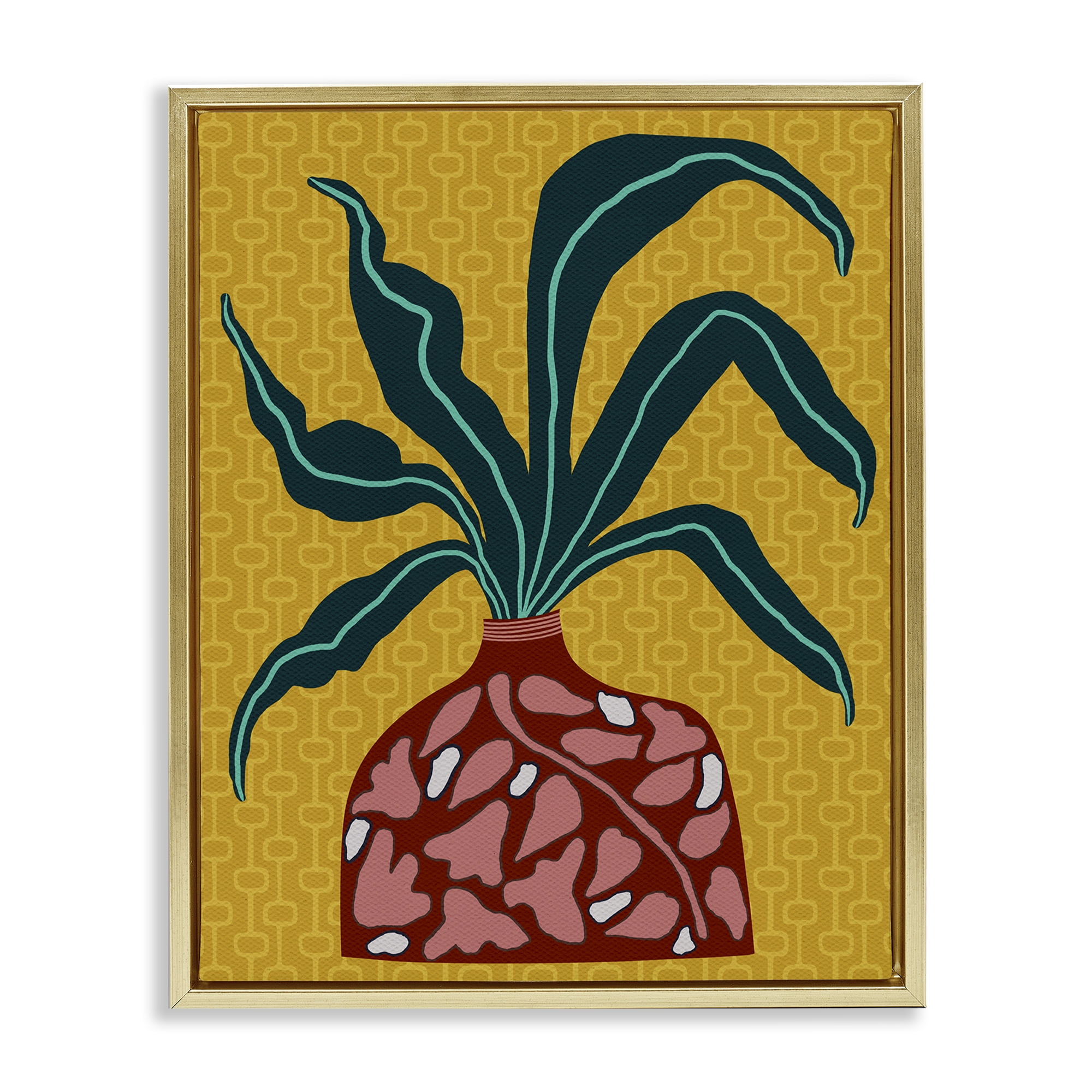 Stupell Industries Spider Plant on Yellow Plants & Flowers Painting Gold Floater Framed Canvas Art Print Wall Art, 25 x 31