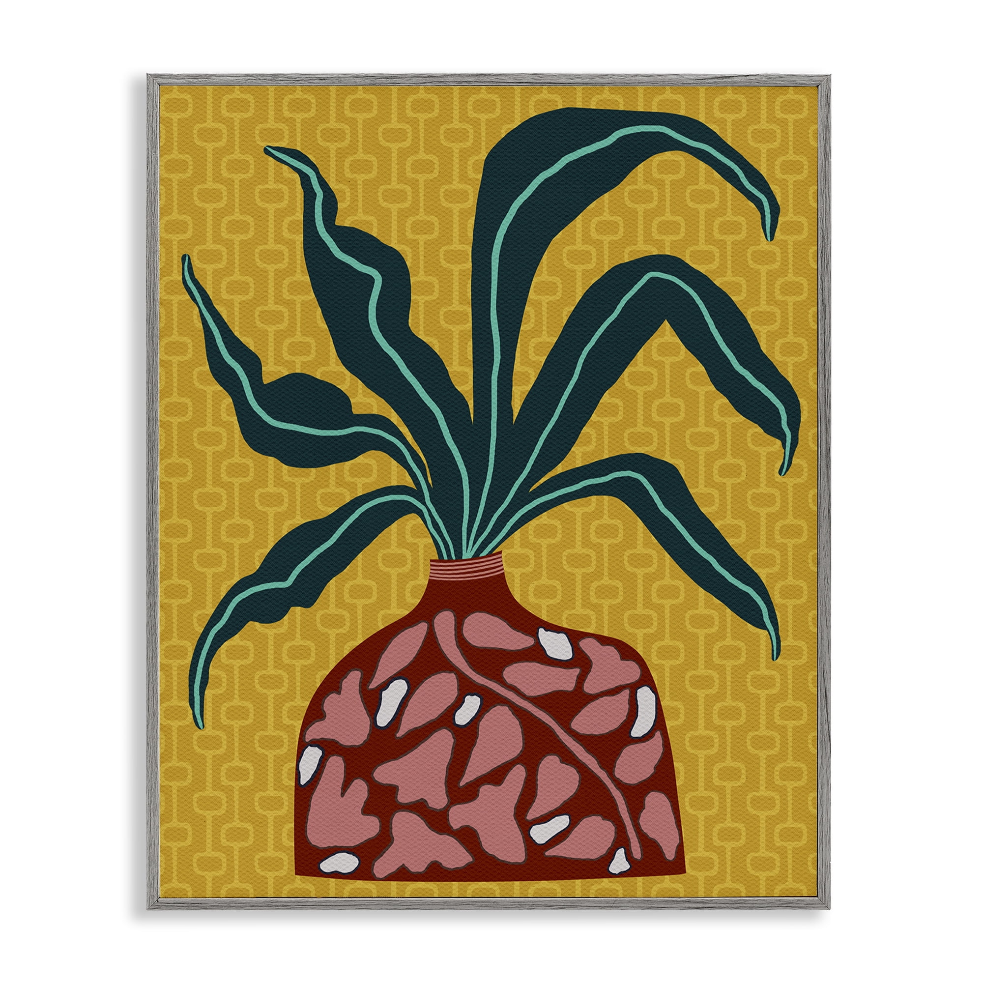 Stupell Industries Spider Plant on Yellow Plants & Flowers Painting Gray Framed Art Print Wall Art, 16 x 20