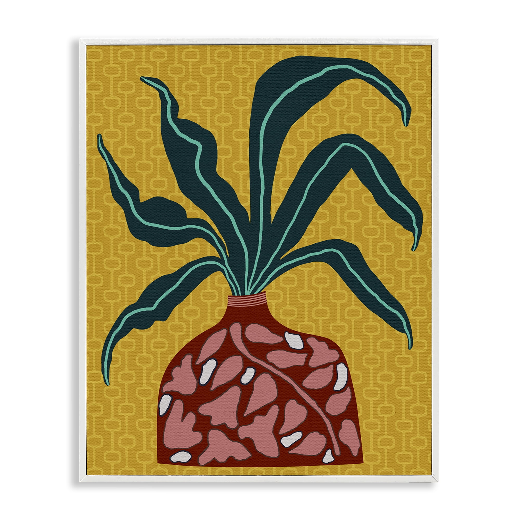 Stupell Industries Spider Plant on Yellow Plants & Flowers Painting White Framed Art Print Wall Art, 16 x 20