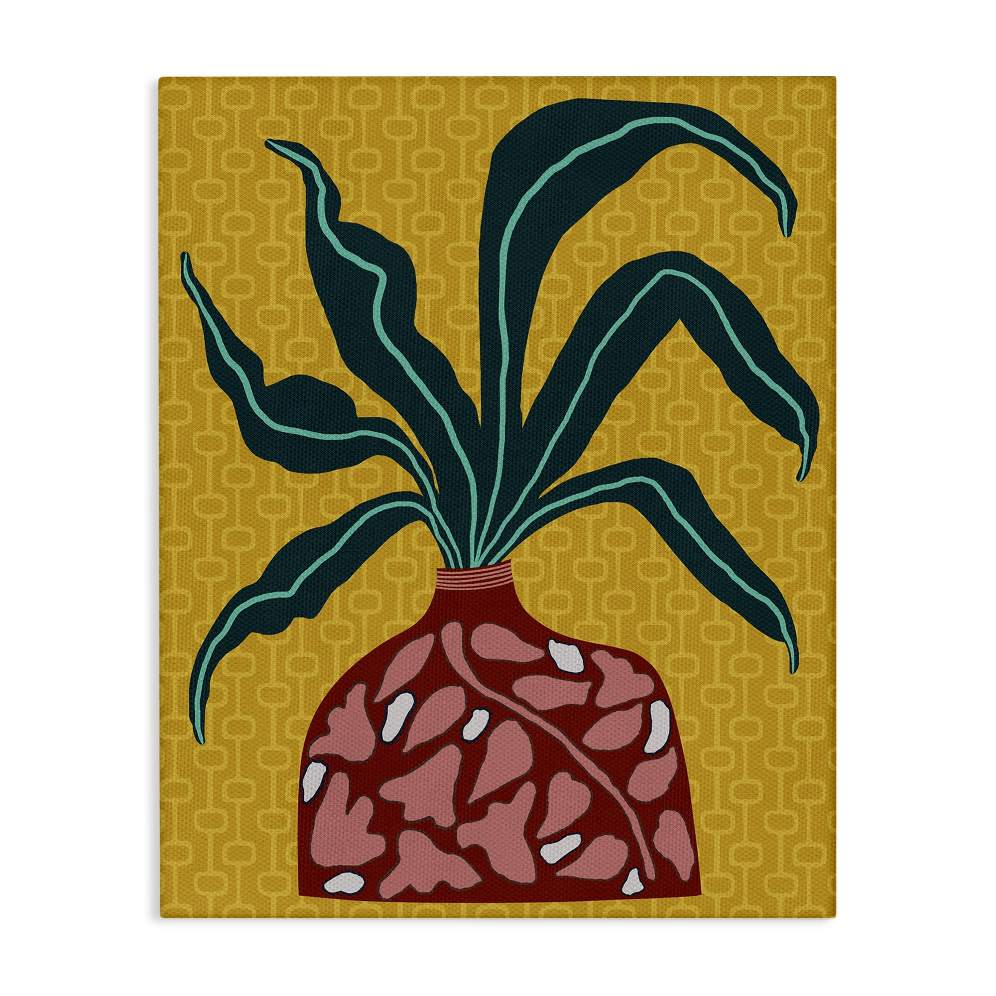 Stupell Industries Spider Plant on Yellow Plants & Flowers Painting Wrapped Canvas Art Print Wall Art, 16 x 20