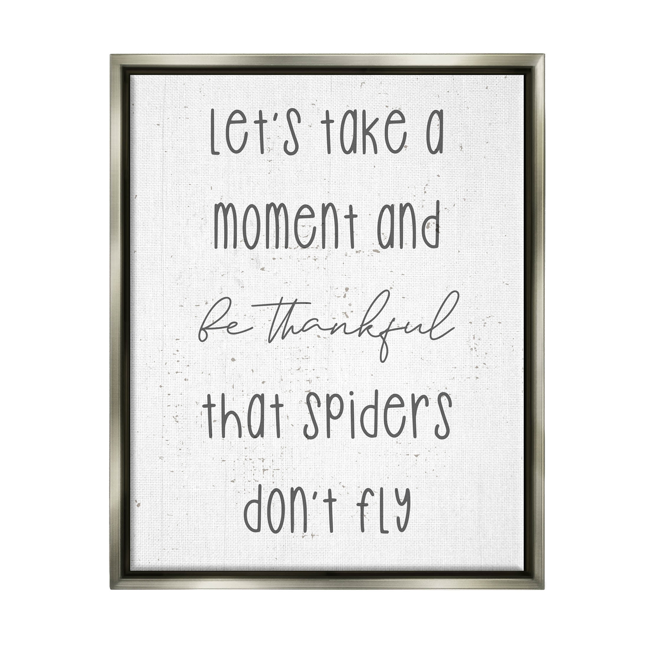 Stupell Industries Spiders Don't Fly Humor Graphic Art Luster Gray Floating Framed Canvas Print Wall Art, Design by Daphne Polselli