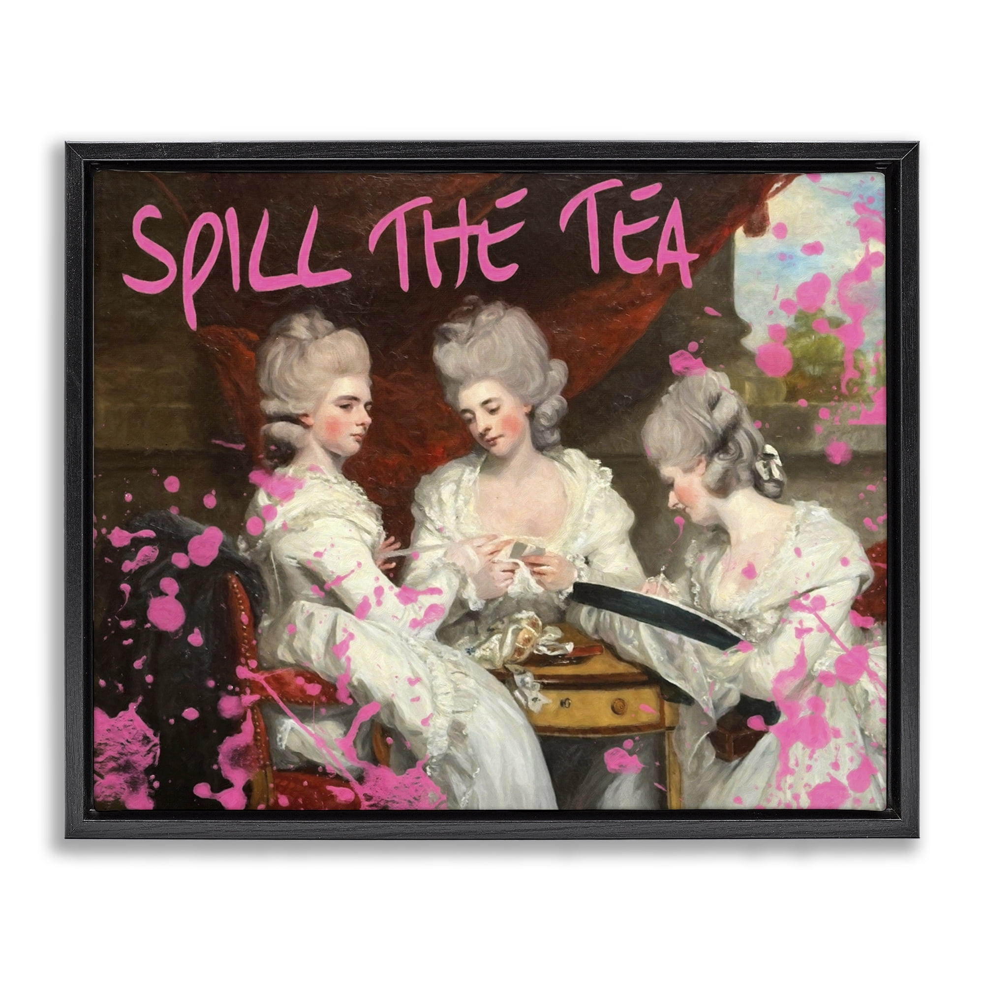 Stupell Industries Spill The Tea Iconic Ladies Black Framed Floater Canvas Wall Art, design by Grotto Studios