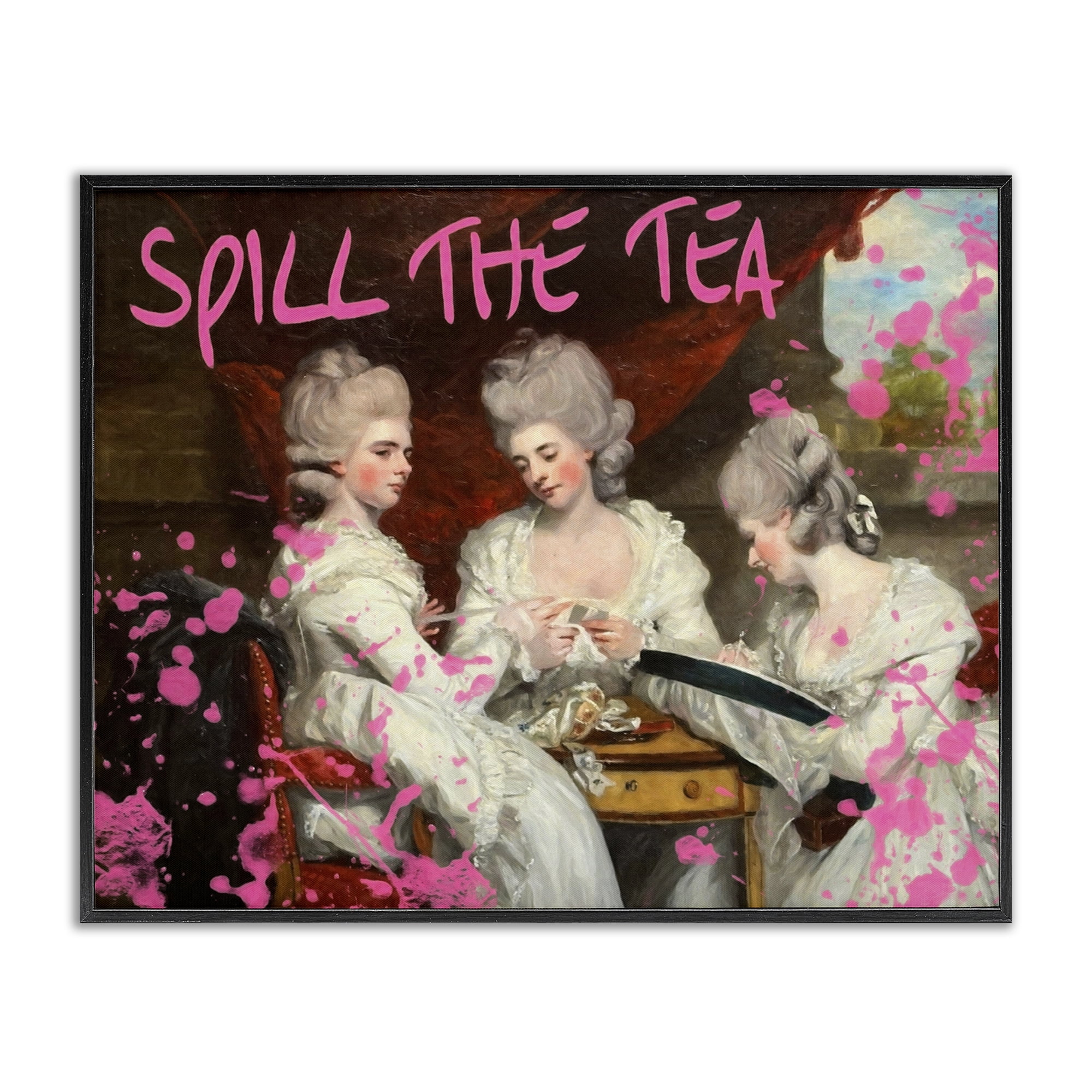 Stupell Industries Spill The Tea Iconic Ladies Black Framed Giclee Art, design by Grotto Studios
