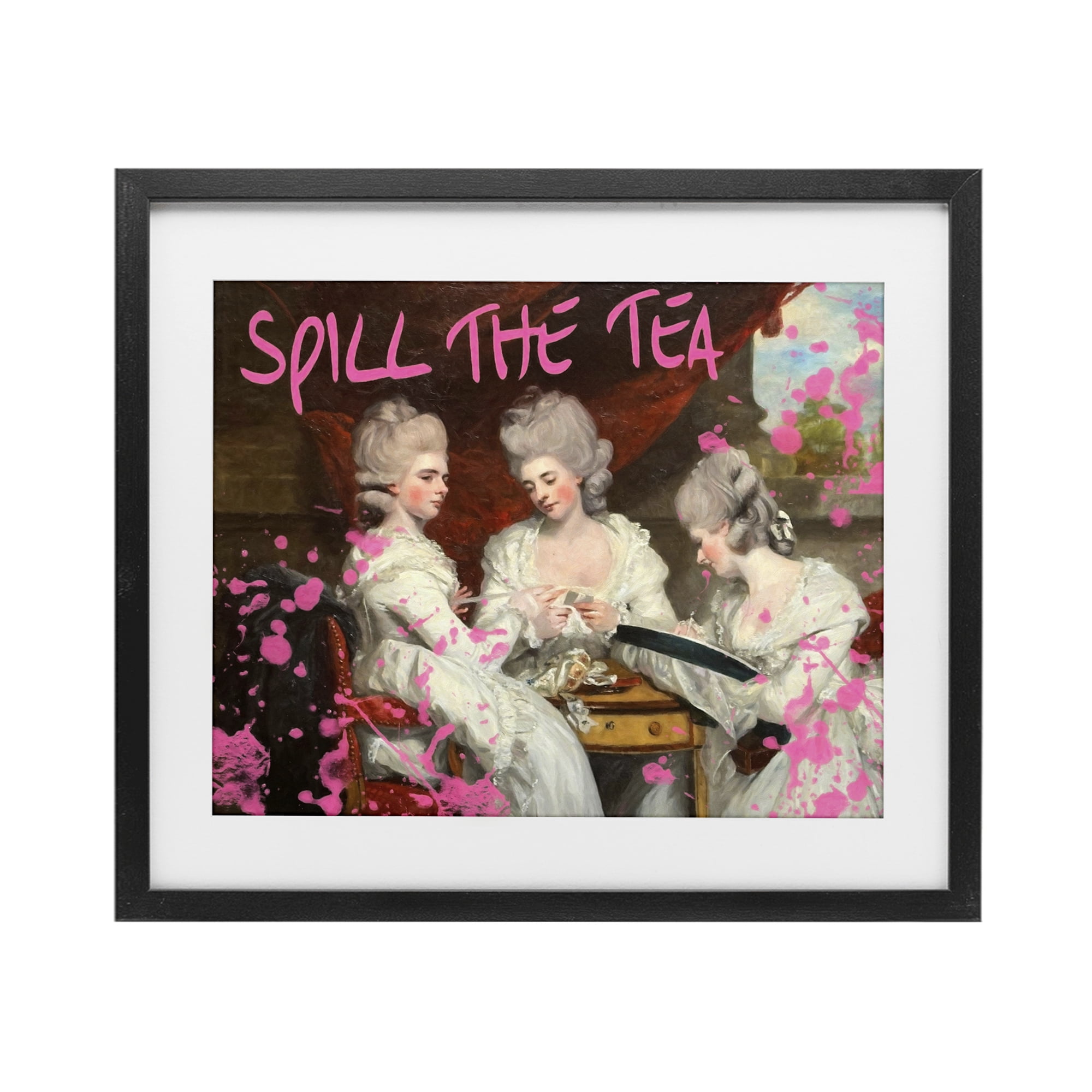 Stupell Industries Spill The Tea Iconic Ladies Black Framed Print Under Glass, design by Grotto Studios