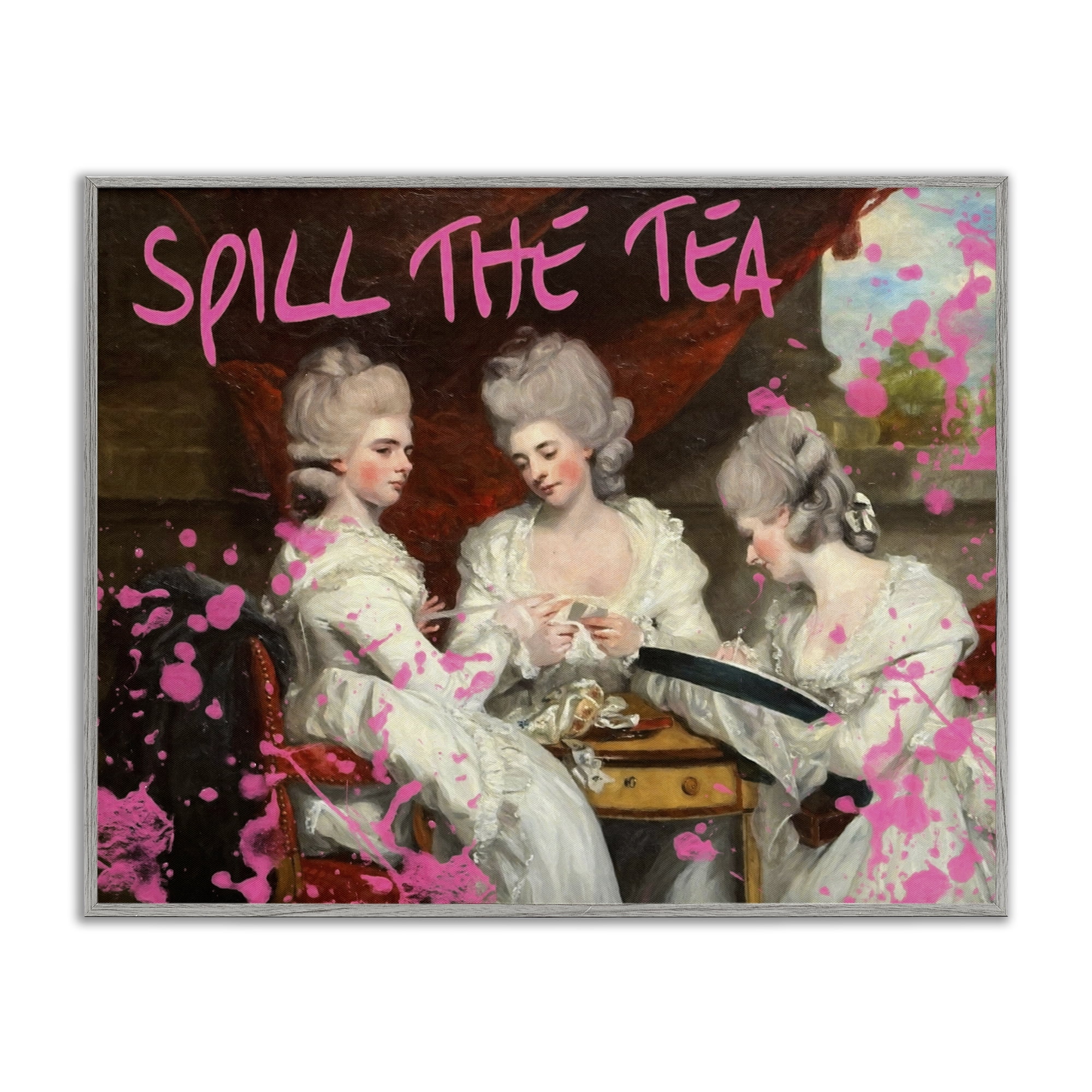 Stupell Industries Spill The Tea Iconic Ladies Gray Framed Giclee Art, design by Grotto Studios