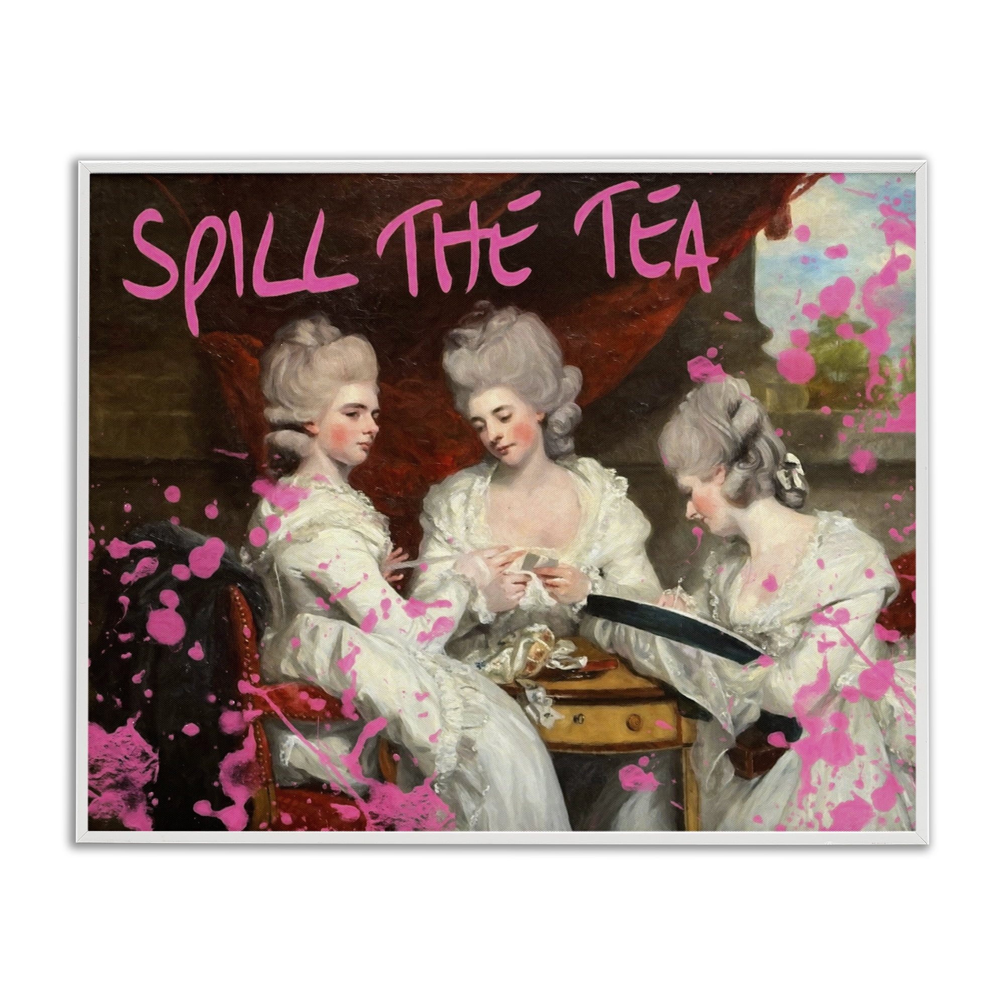 Stupell Industries Spill The Tea Iconic Ladies White Framed Giclee Art, design by Grotto Studios