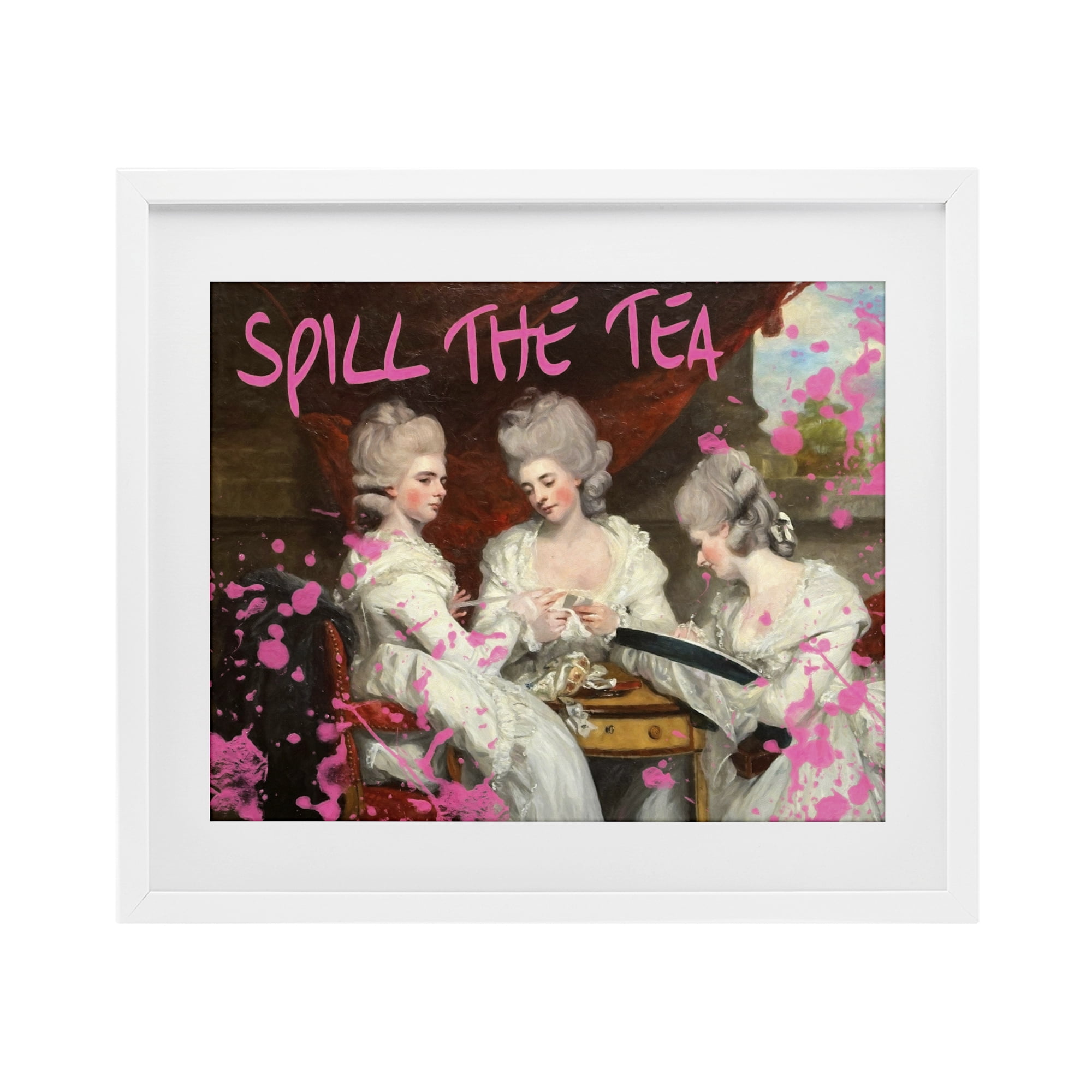 Stupell Industries Spill The Tea Iconic Ladies White Framed Print Under Glass, design by Grotto Studios