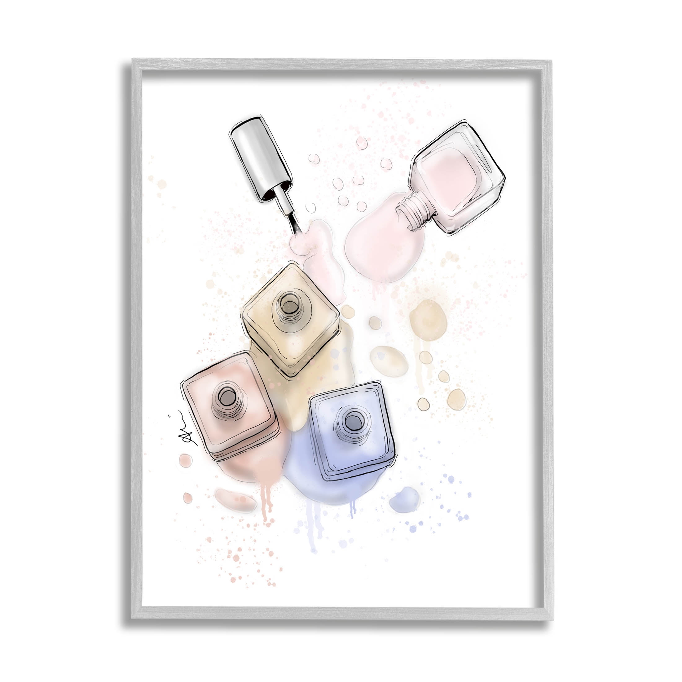Stupell Industries Spilled Glam Nail Polish Graphic Art Gray Framed Art Print Wall Art, Design by Alison Petrie