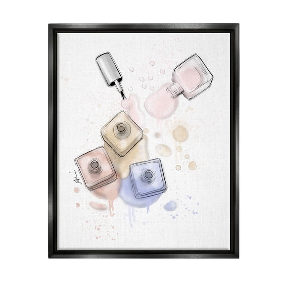 Stupell Industries Spilled Glam Nail Polish Graphic Art Jet Black Floating Framed Canvas Print Wall Art, Design by Alison Petrie