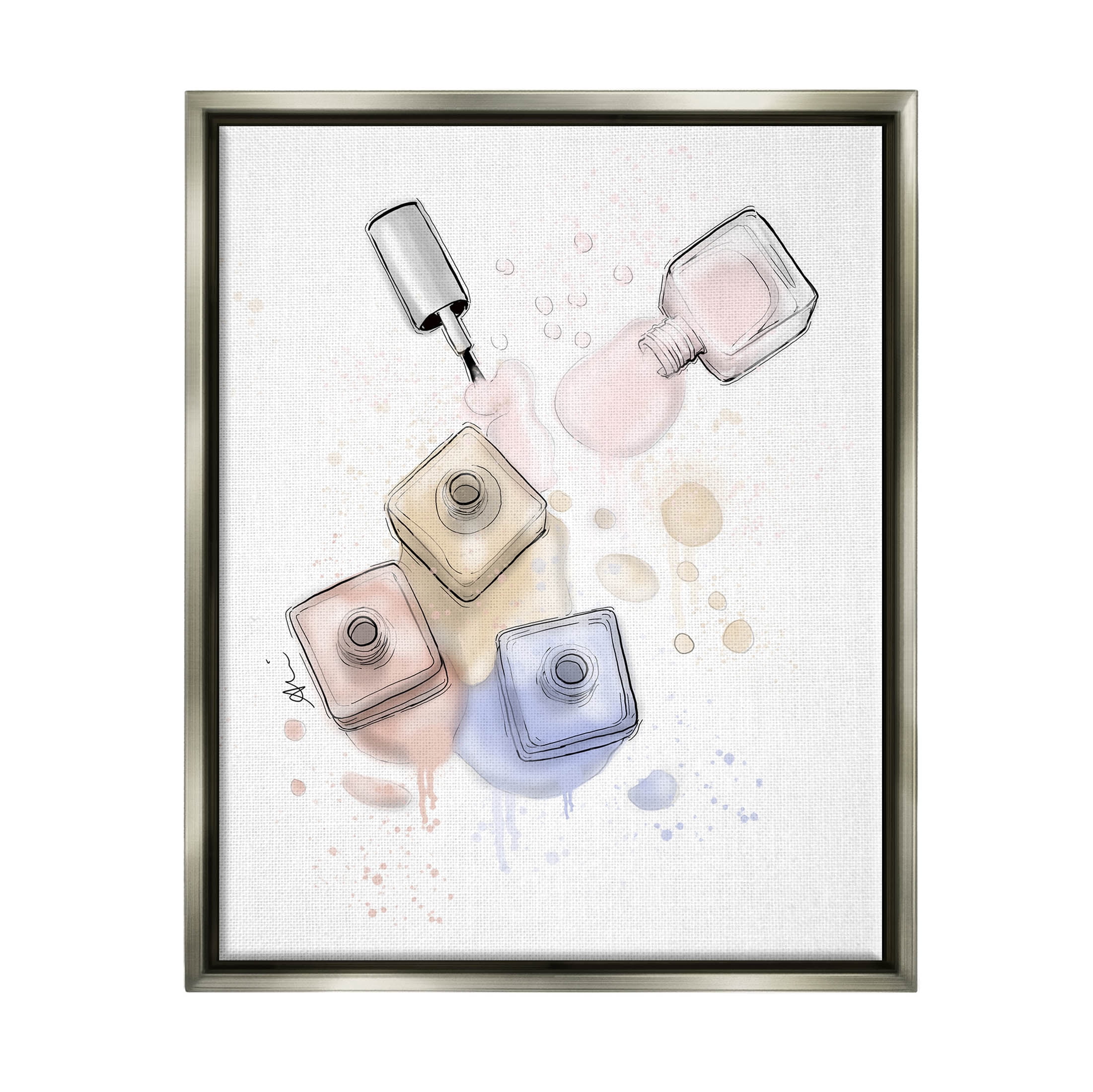 Stupell Industries Spilled Glam Nail Polish Graphic Art Luster Gray Floating Framed Canvas Print Wall Art, Design by Alison Petrie