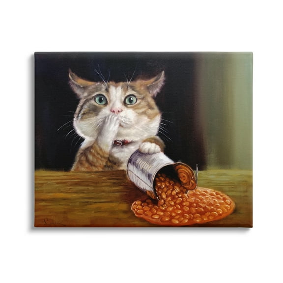 Stupell Industries Spilled The Beans Humorous Cat Kitchen Animal Painting Painting Gallery Wrapped Canvas Print Wall Art, Design by Lucia Heffernan