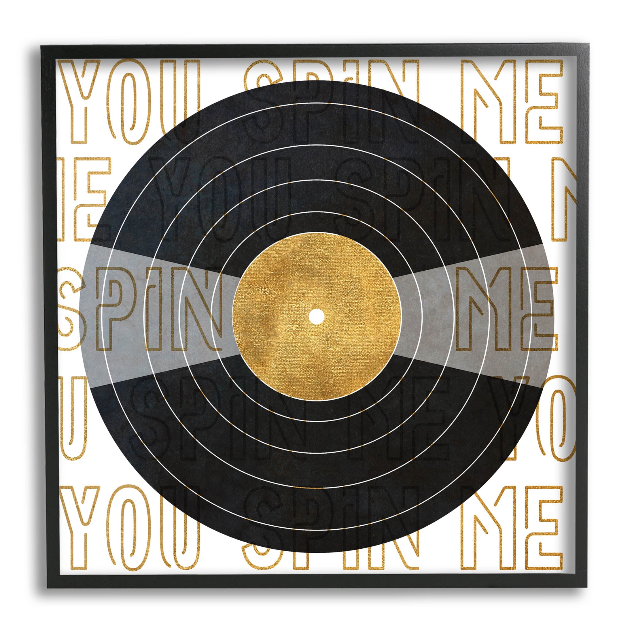 Stupell Industries Spin Me Vinyl Record Phrase Graphic Art Black Framed Art Print Wall Art, Design by Sundance Group