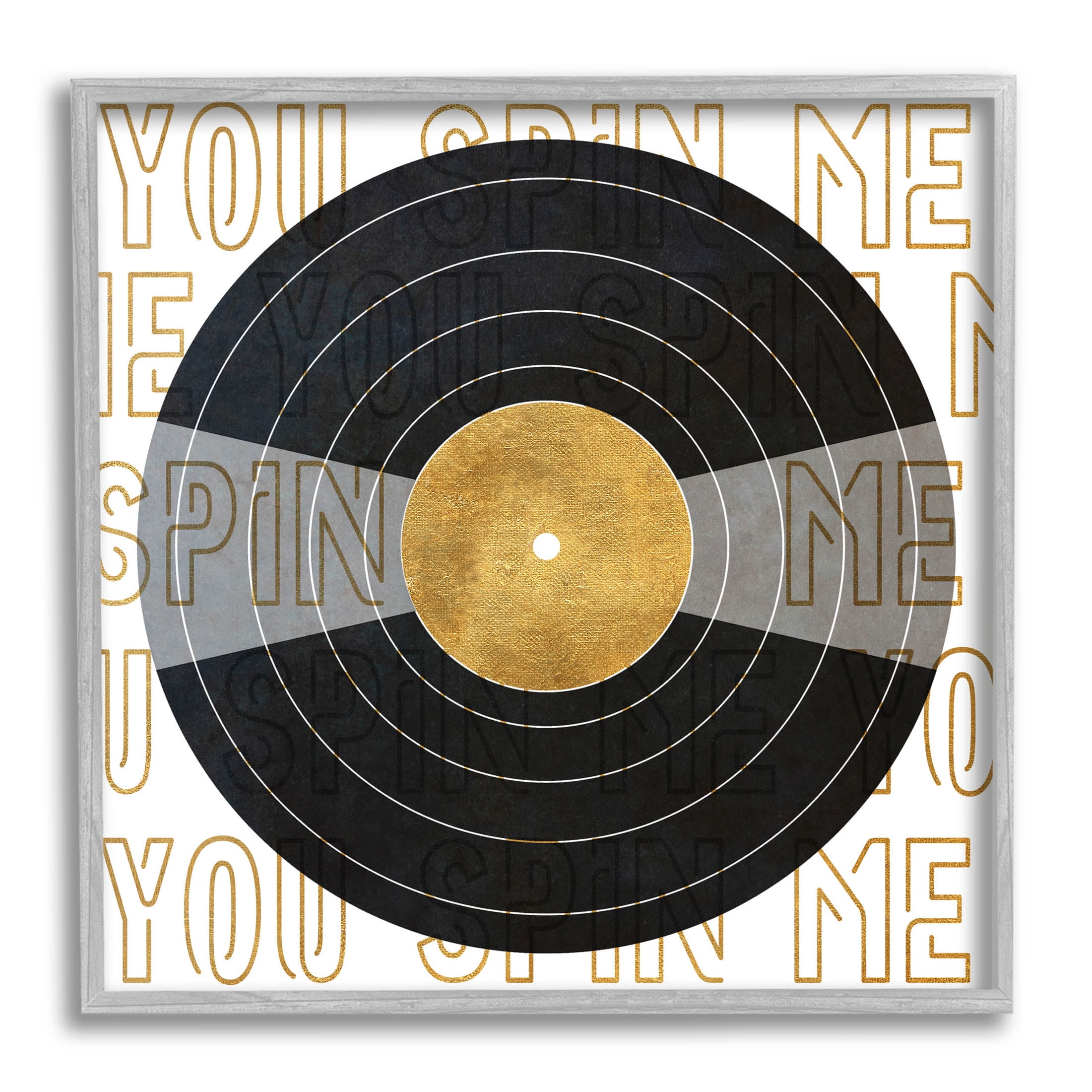 Stupell Industries Spin Me Vinyl Record Phrase Graphic Art Gray Framed Art Print Wall Art, Design by Sundance Group