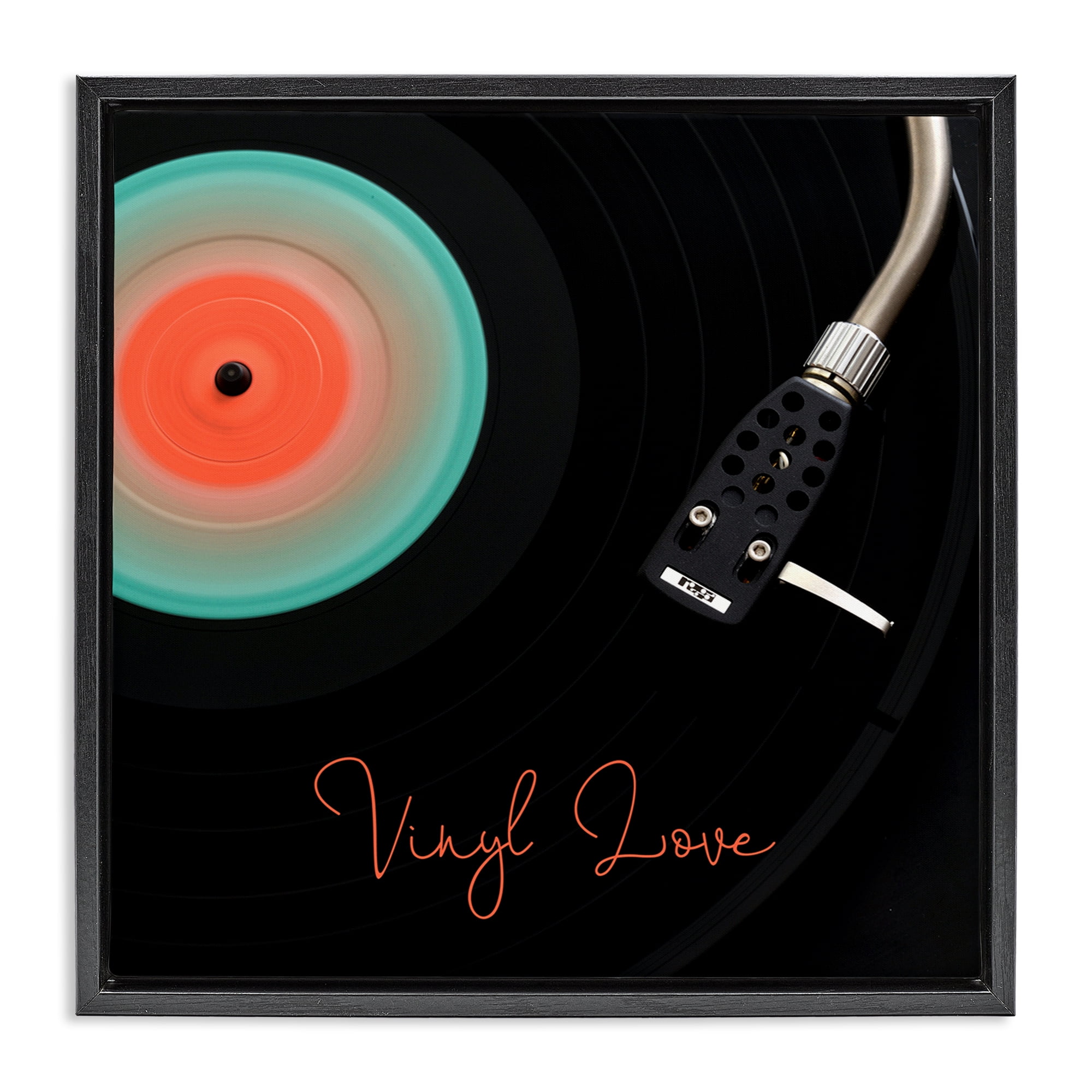 Stupell Industries Spinning Record Vinyl Love Black Framed Floater Canvas Wall Art, design by Tom Quartermaine