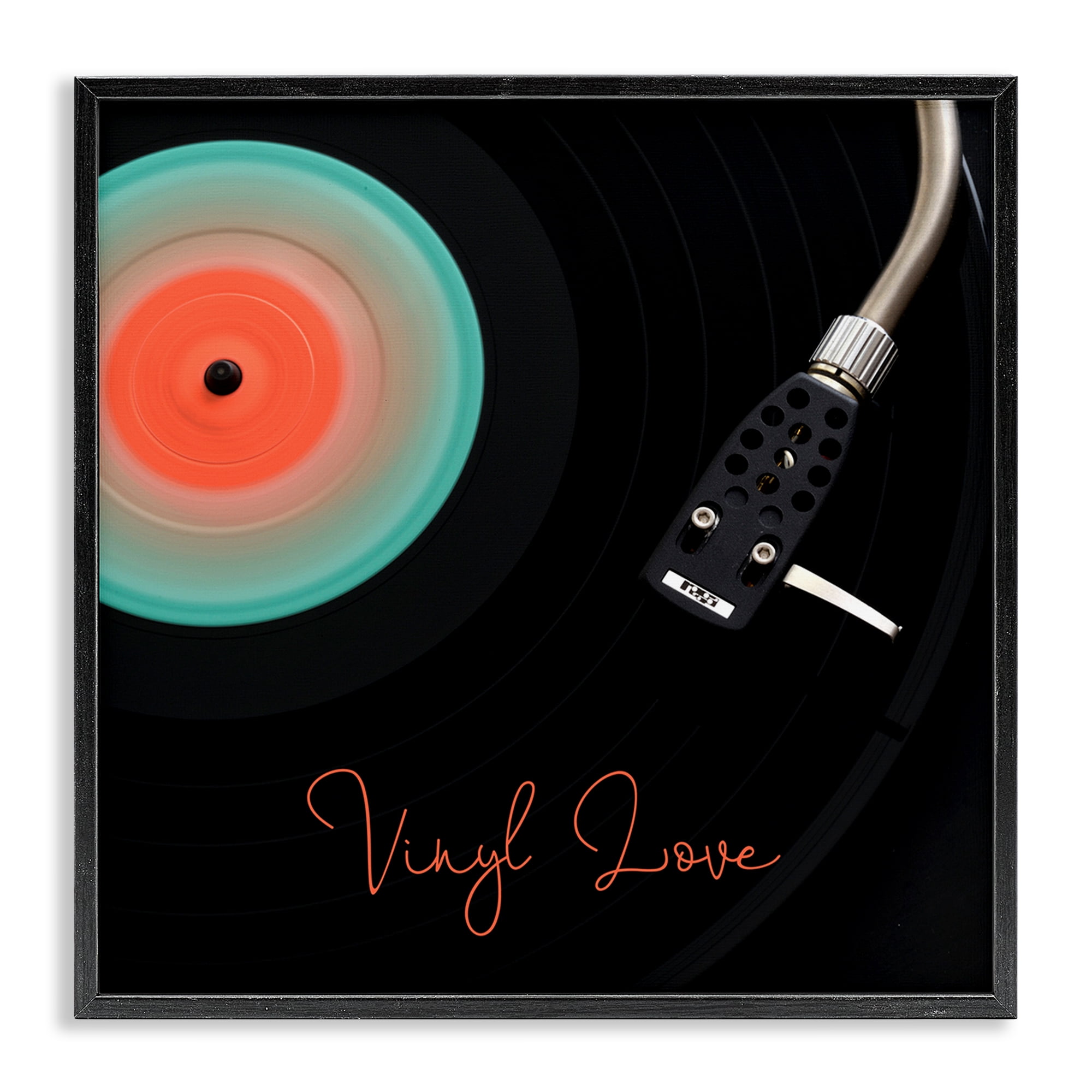 Stupell Industries Spinning Record Vinyl Love Black Framed Giclee Art, design by Tom Quartermaine