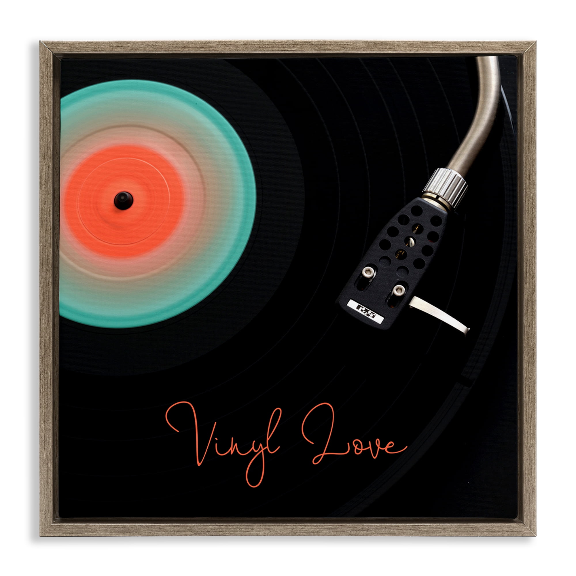 Stupell Industries Spinning Record Vinyl Love Brown Framed Floater Canvas Wall Art, design by Tom Quartermaine
