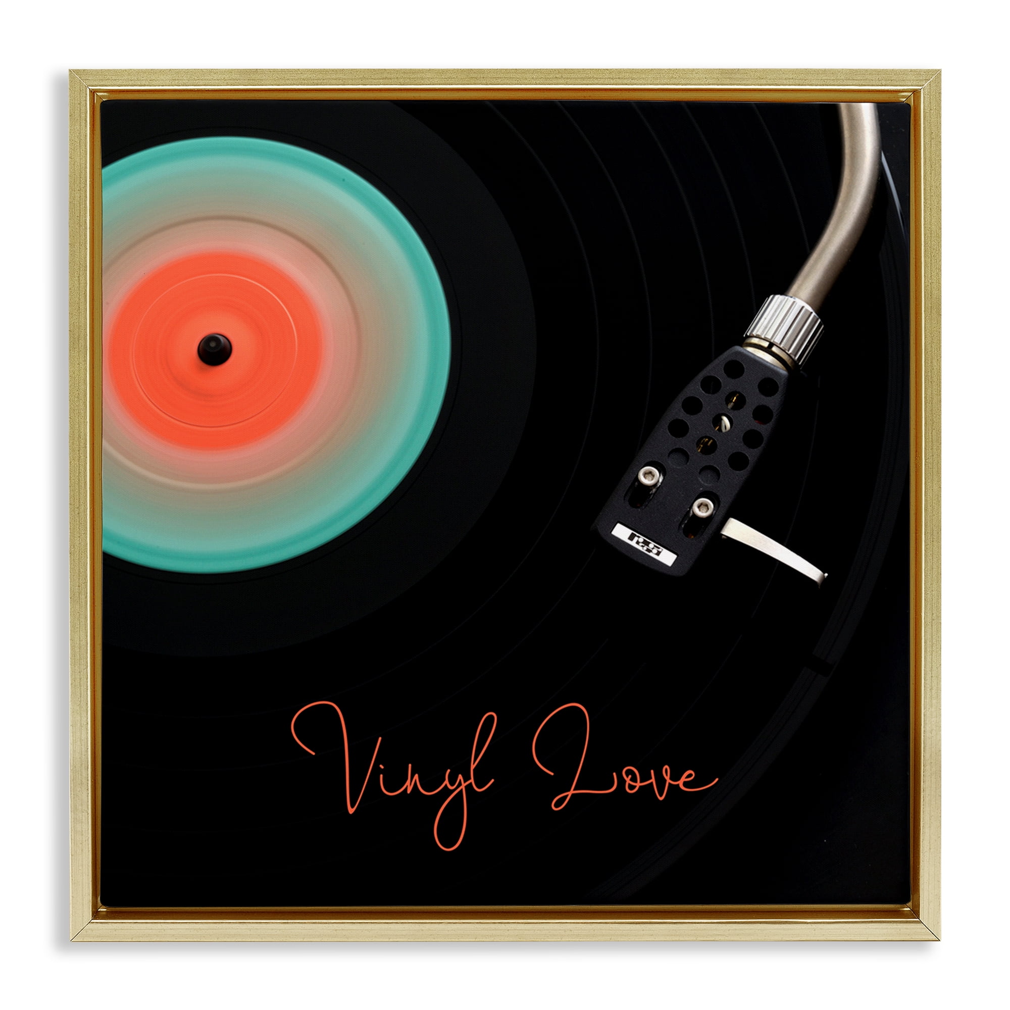 Stupell Industries Spinning Record Vinyl Love Gold Framed Floater Canvas Wall Art, design by Tom Quartermaine