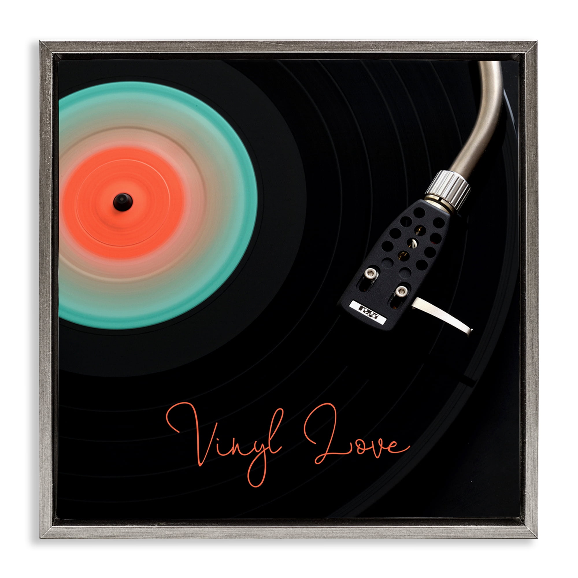 Stupell Industries Spinning Record Vinyl Love Gray Framed Floater Canvas Wall Art, design by Tom Quartermaine
