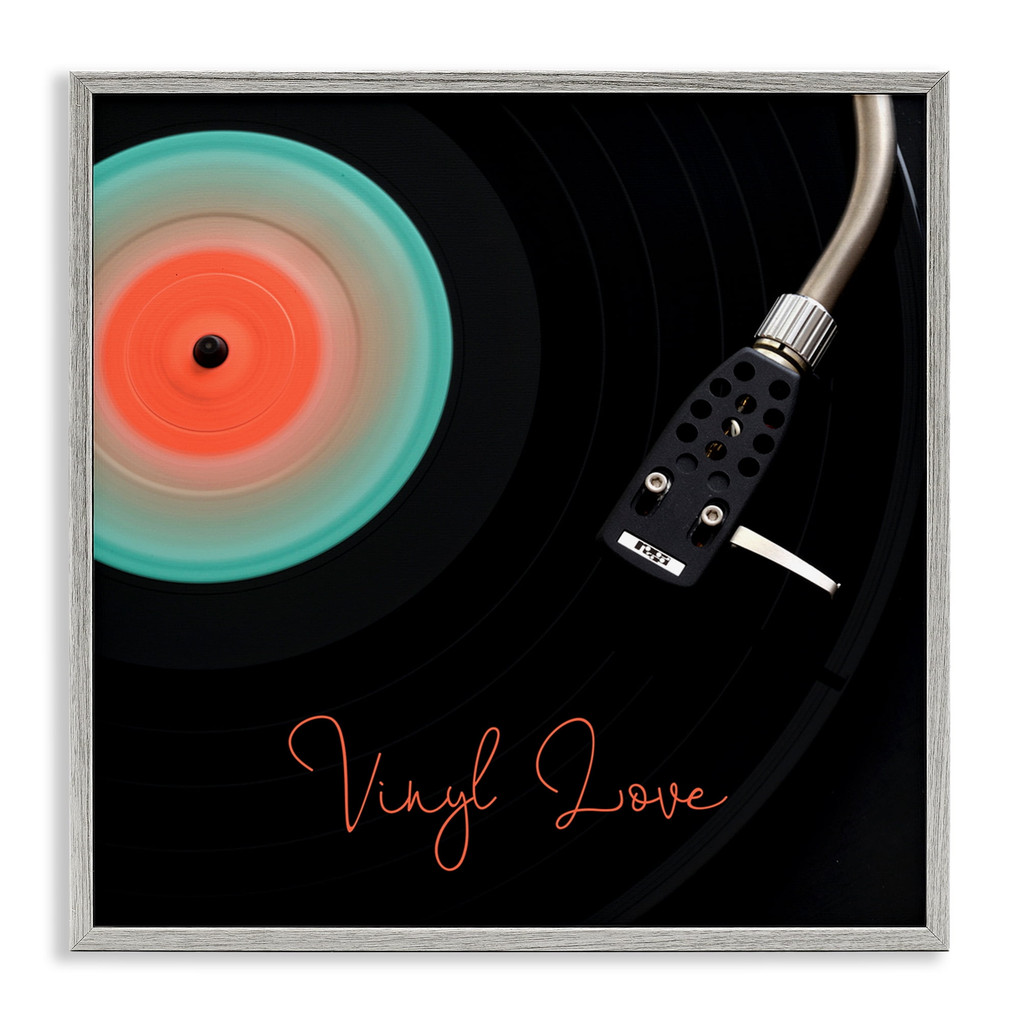 Stupell Industries Spinning Record Vinyl Love Gray Framed Giclee Art, design by Tom Quartermaine