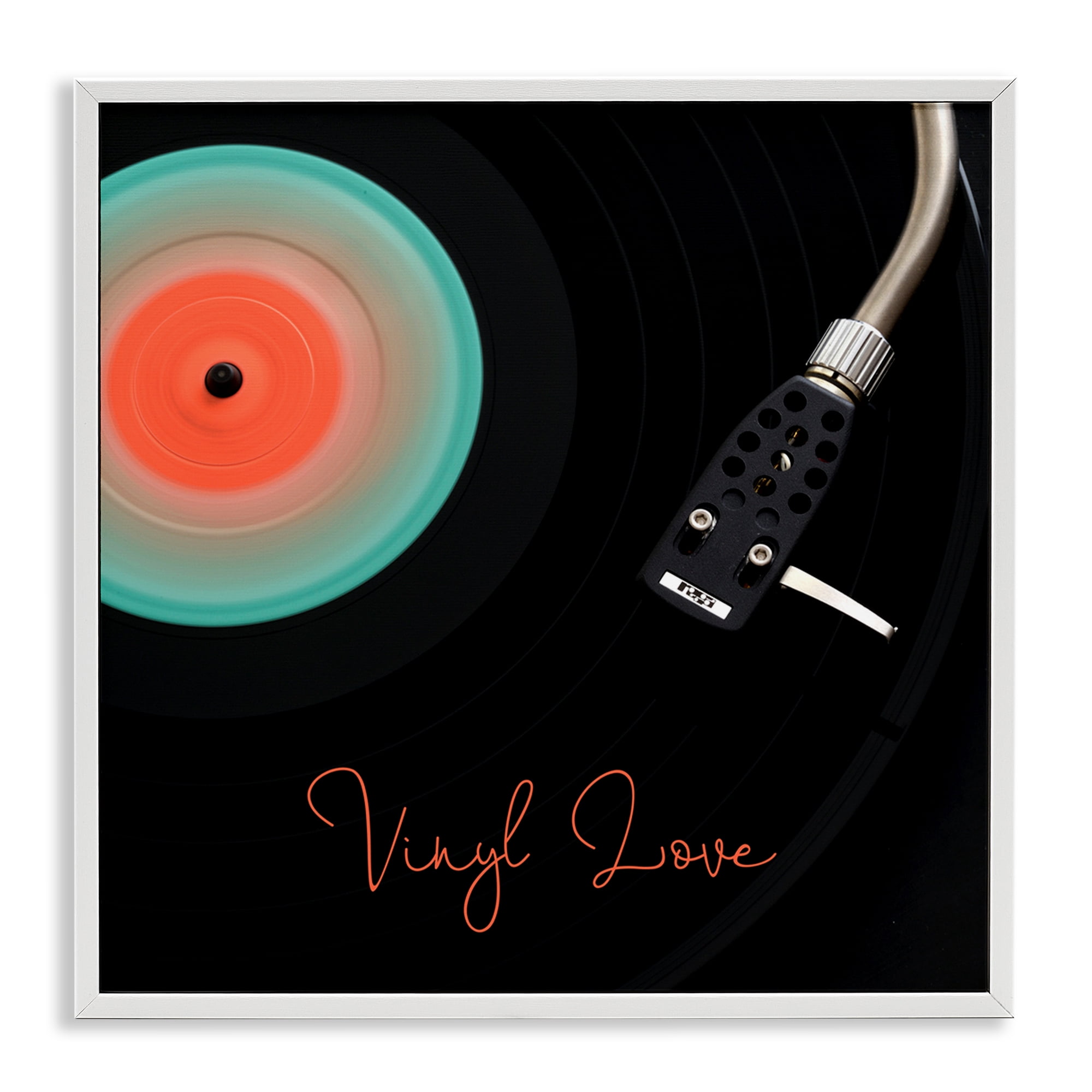 Stupell Industries Spinning Record Vinyl Love White Framed Giclee Art, design by Tom Quartermaine