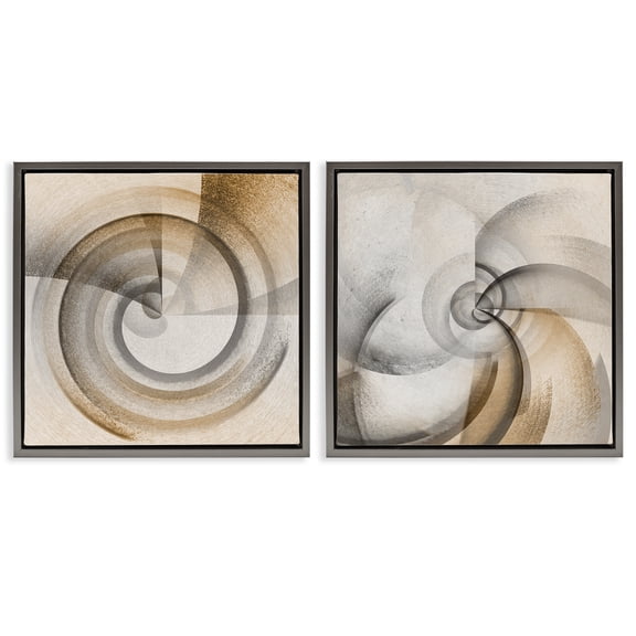 Stupell Industries Spinning Vortex Abstractions Abstract Painting Gray Floater Framed Canvas Art Print Wall Art, 25 x 25, Set of 2