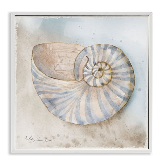 Stupell Industries Spiral Nautilus on Shore White Framed Giclee Art design by Audrey Jeanne Roberts, 24 x 24